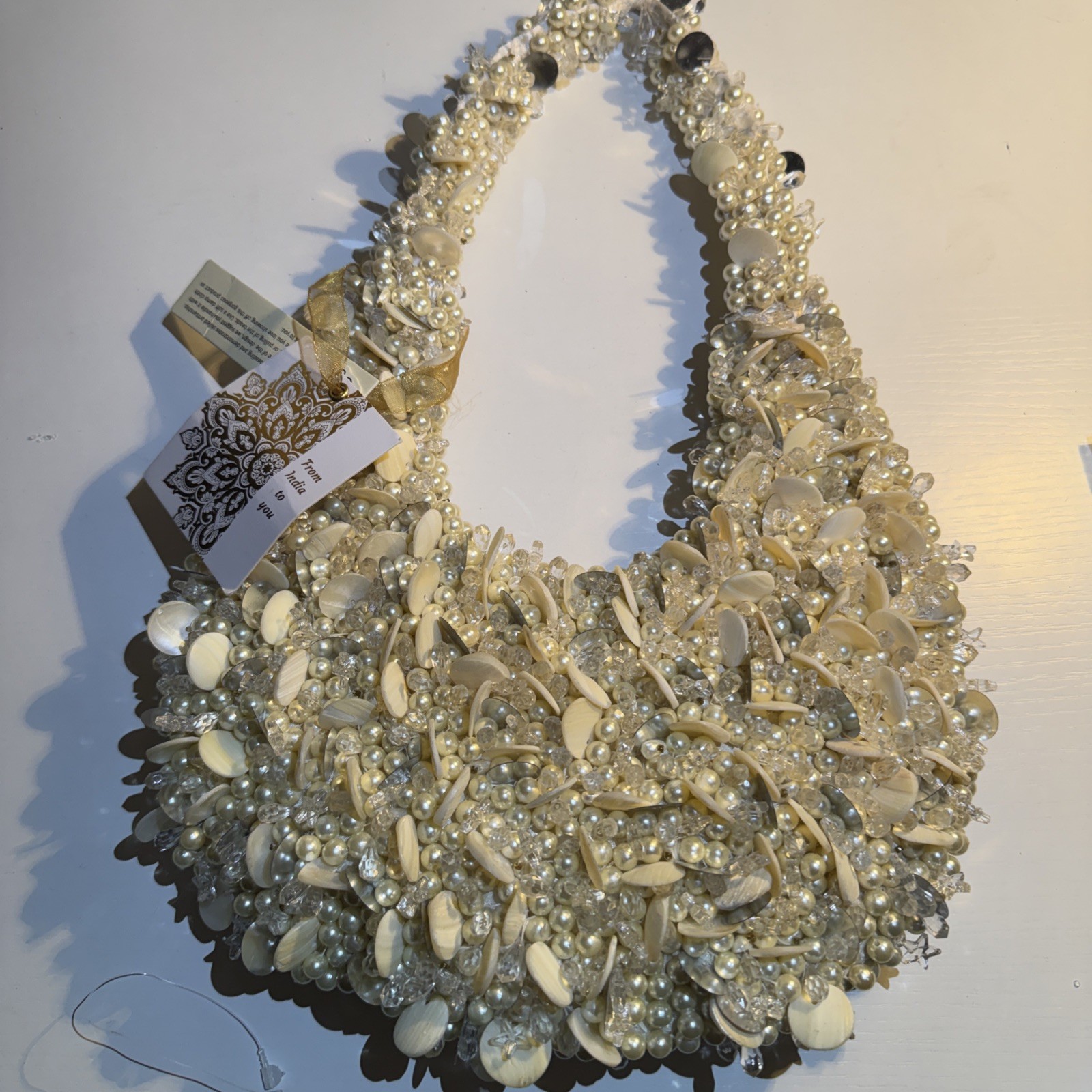 Natural Shell & Faux Pearl Beaded Shoulder Bag Purse Mermaidcore Coastal