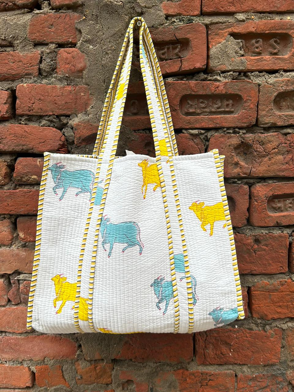 Indian Tote Bags Quilted Handmade Cotton Block Large Shoulder Shopping Bag Women