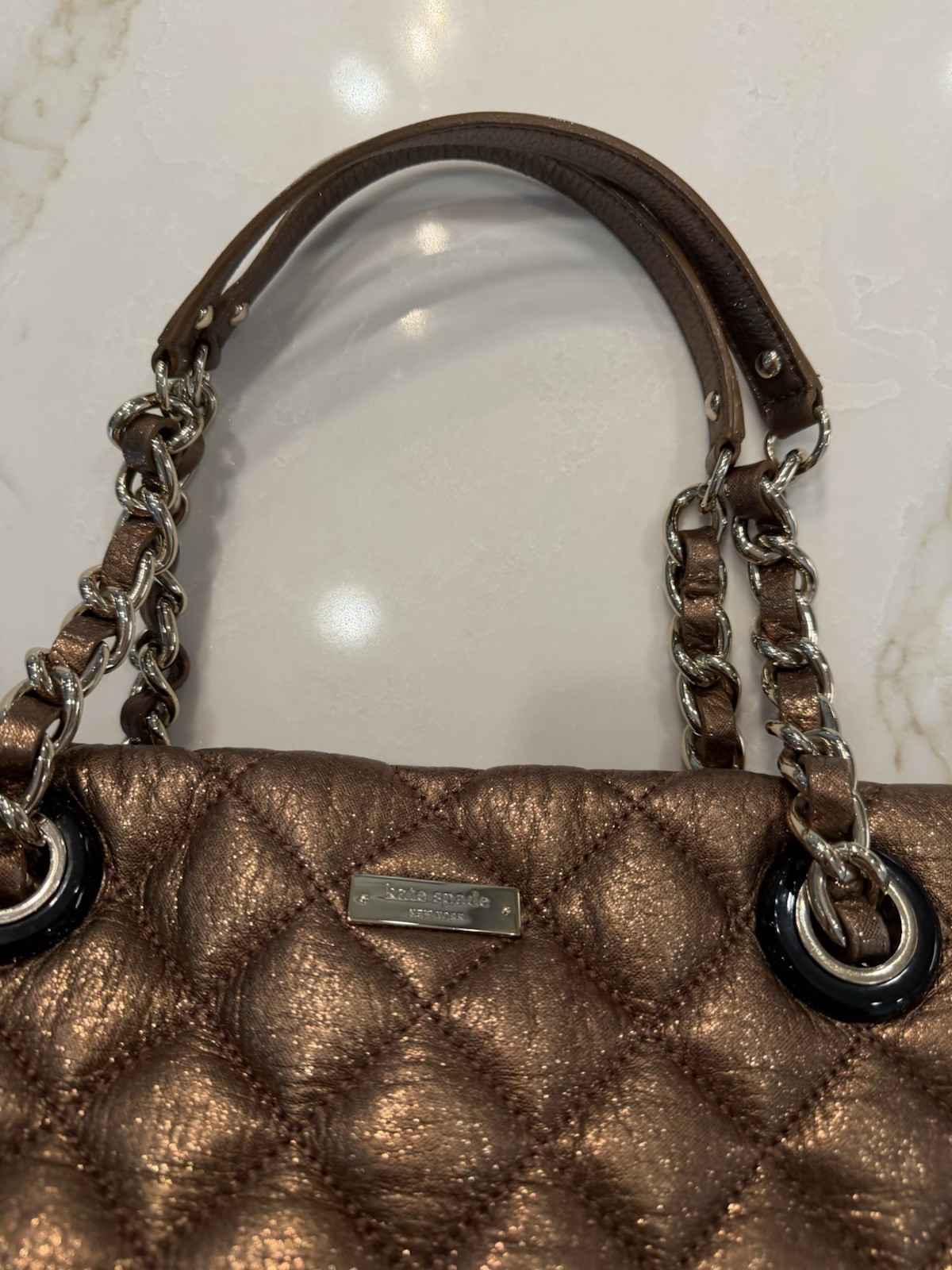 kate spade handbag Bronze Metallic Quilted Gold Chain Straps