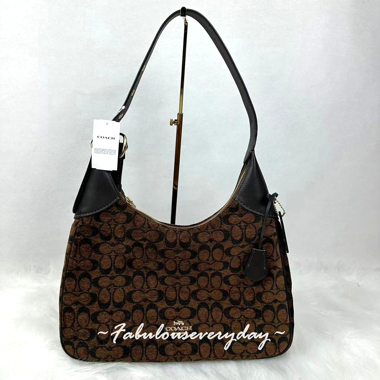 Coach Ella Shoulder Bag In Signature Chenille/Gold/Truffle CCE49 NWT
