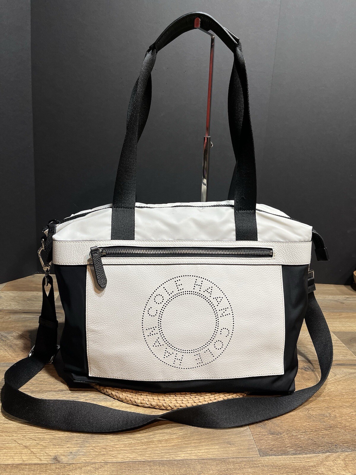 Cole Haan Grand Series Black/White Nylon /Leather Duffel Shoulder Messenger Bag