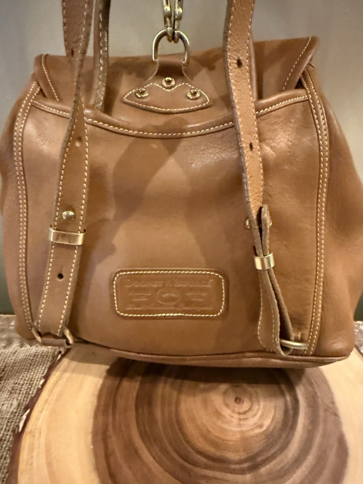 Vintage Dooney & Bourke 1999 Canyon Glove Honey Tan Leather Tassel Backpack