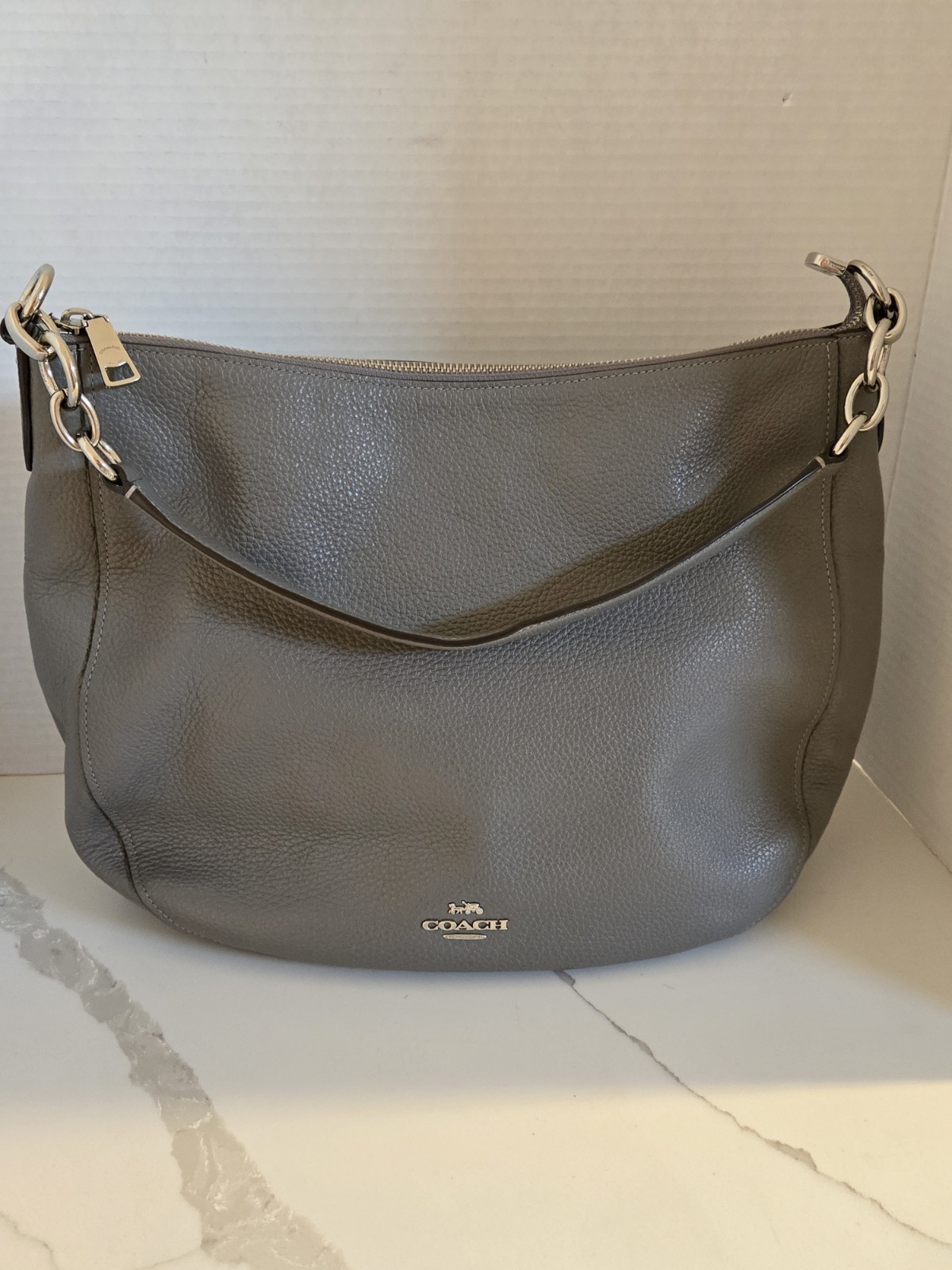 Coach F31399 Elle Hobo Heather Grey / Silver Pebbled Leather Shoulder Bag