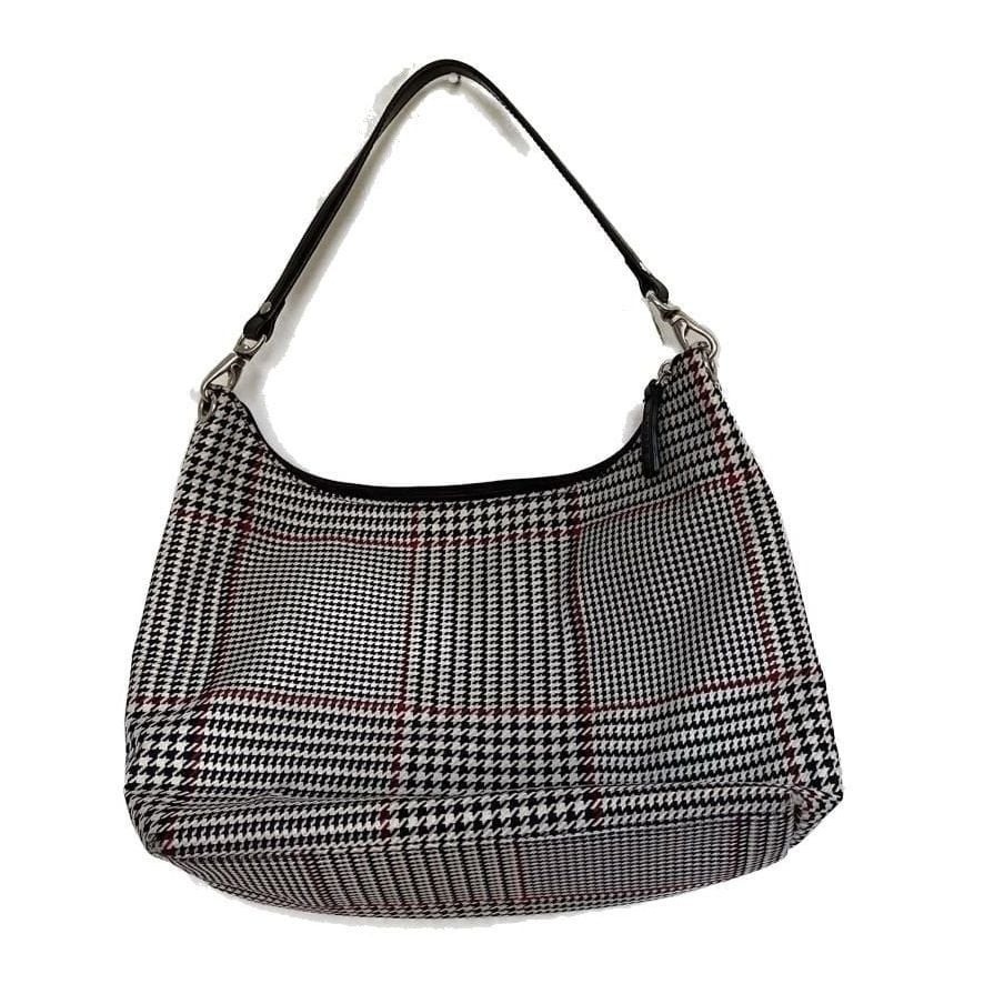 Lauren Ralph Lauren Houndstooth Hobo Shoulder Bag Black White Red Leather Trim