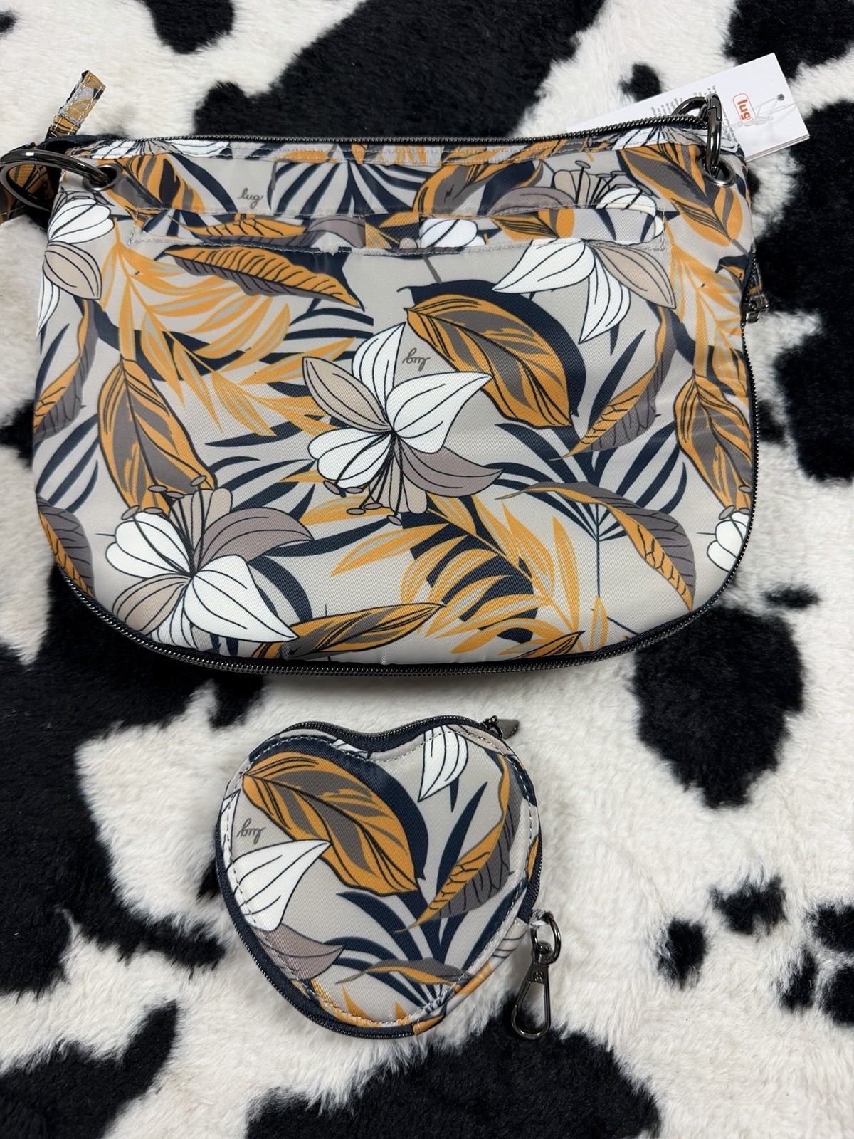Set Lug Lily Grey Swivel Crossbody Bag Expandable Tropical And Heart wallet