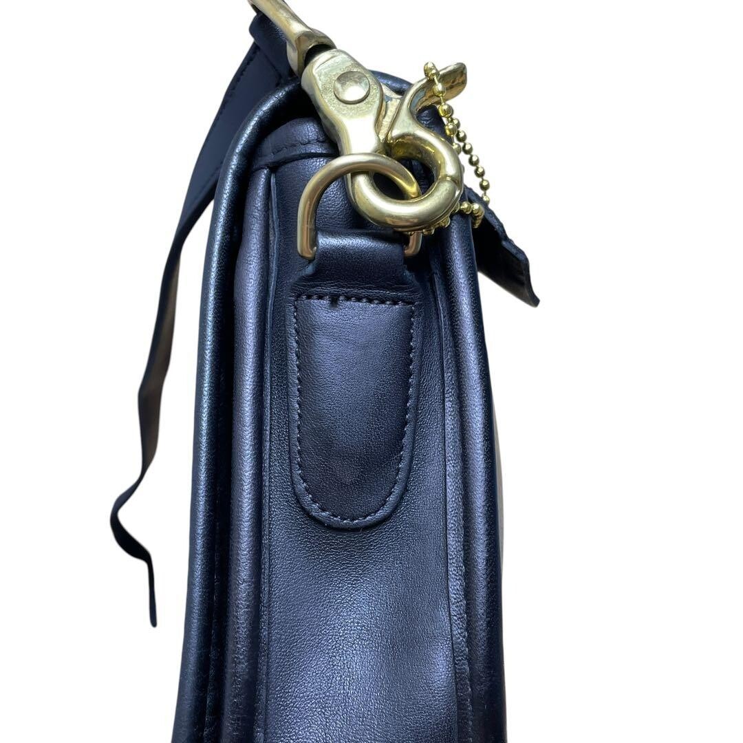 COACH 9755 Black Leather Turn Lock Shoulder Bag USA Vintage Pocket 26cm 117cm
