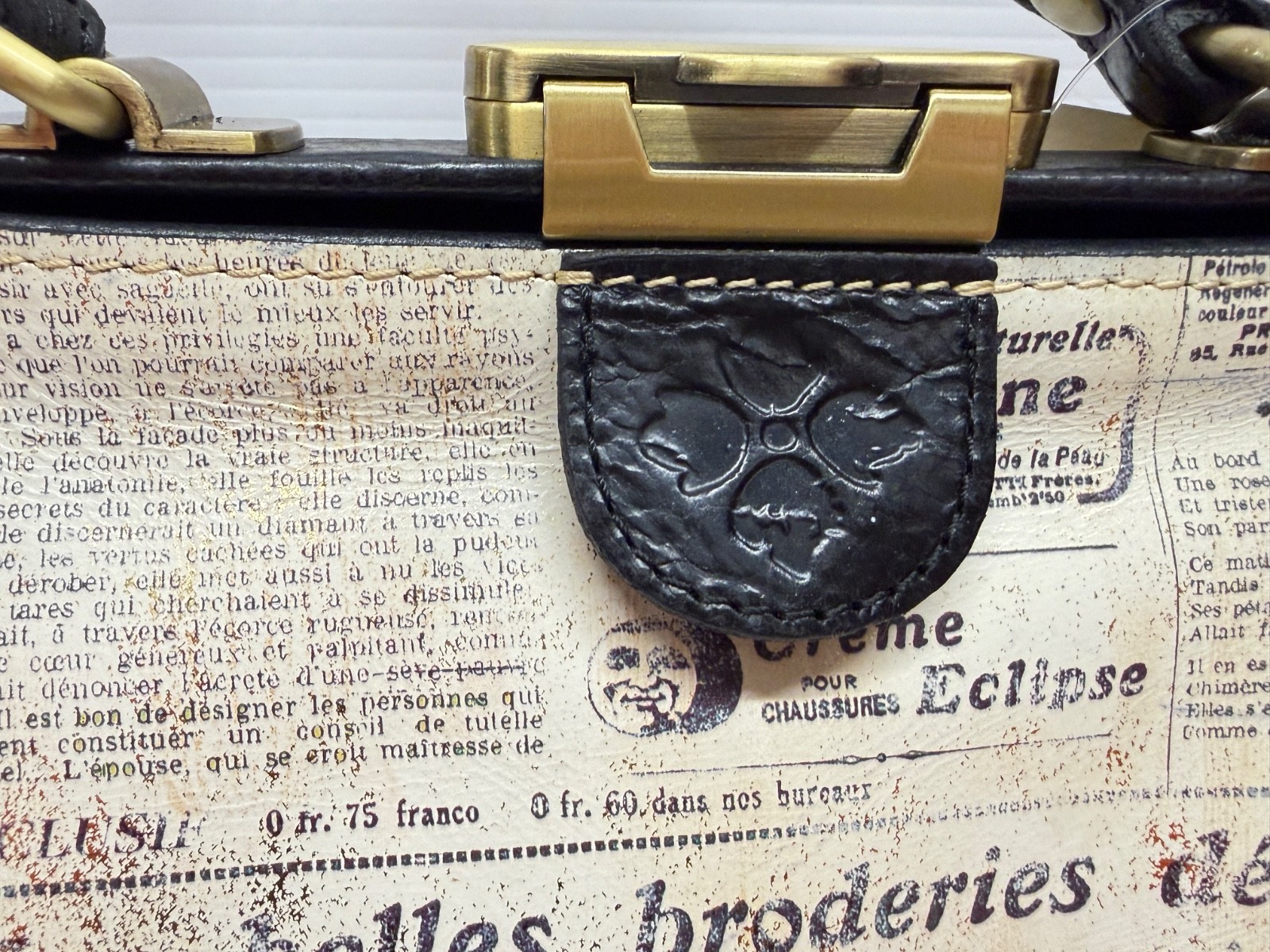 PATRICIA NASH “RIVA” NEWSPAPER PRINT SATCHEL PURSE BAG BLACK WHITE NEW! Rare