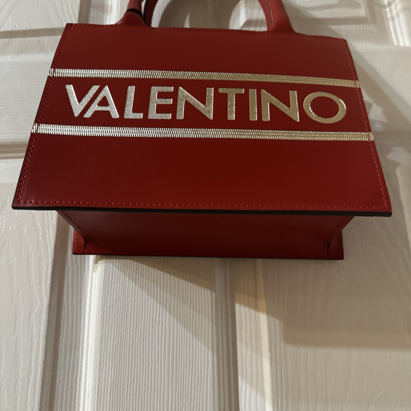 NWT VA 3061 RED Mario Valentino GOLD LEATHER TOTE SATCHEL HANDBAG