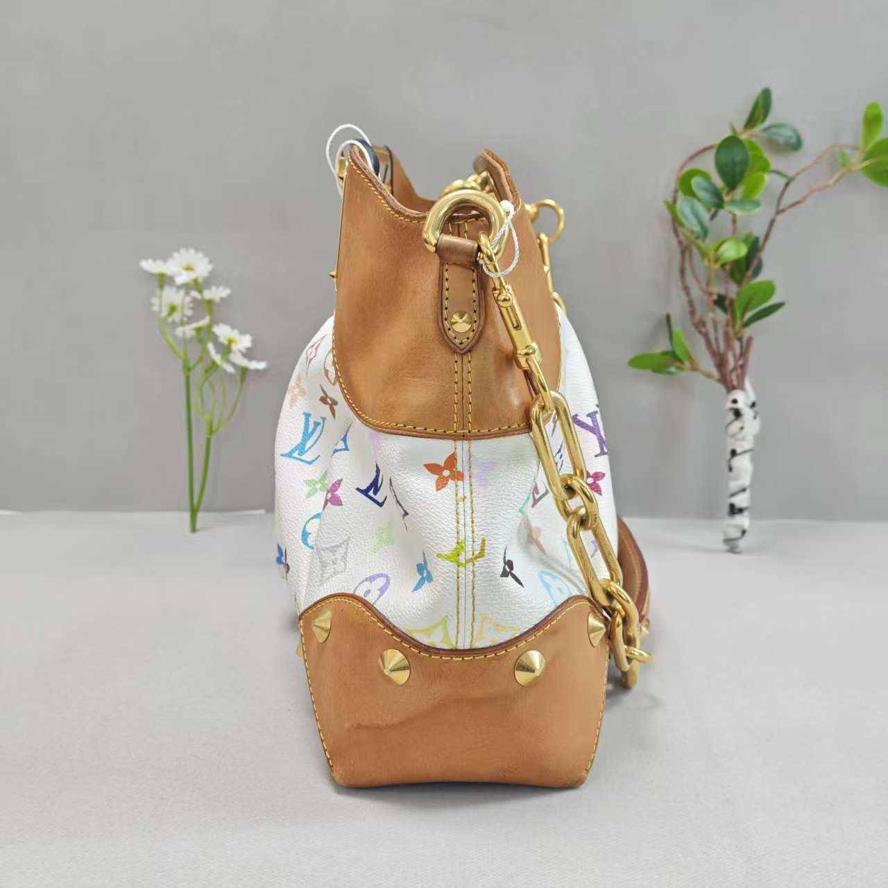 Louis Vuitton Judy White Multicolore M40251 Canvas Suede Gold Chain Shoulder Bag