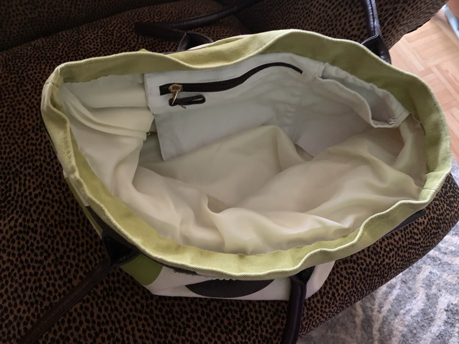 Knitting Bag Purse by Knitpickers, Green Polka Dot Brown ~ 13” X 13”