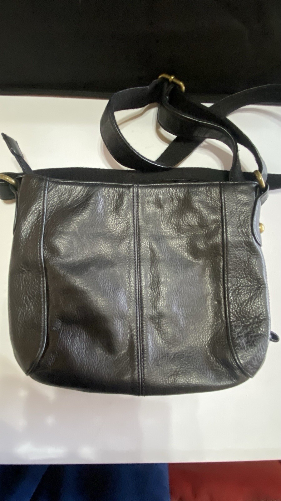 Audrey Brooke Black Leather Shoulder Bag Thick Pebble Leather Multi Compartments