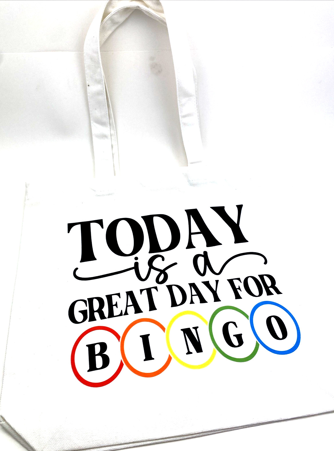 Bingo Tote Bag White Graphic Cotton Canvas Carry Handle 13.5x 13.5