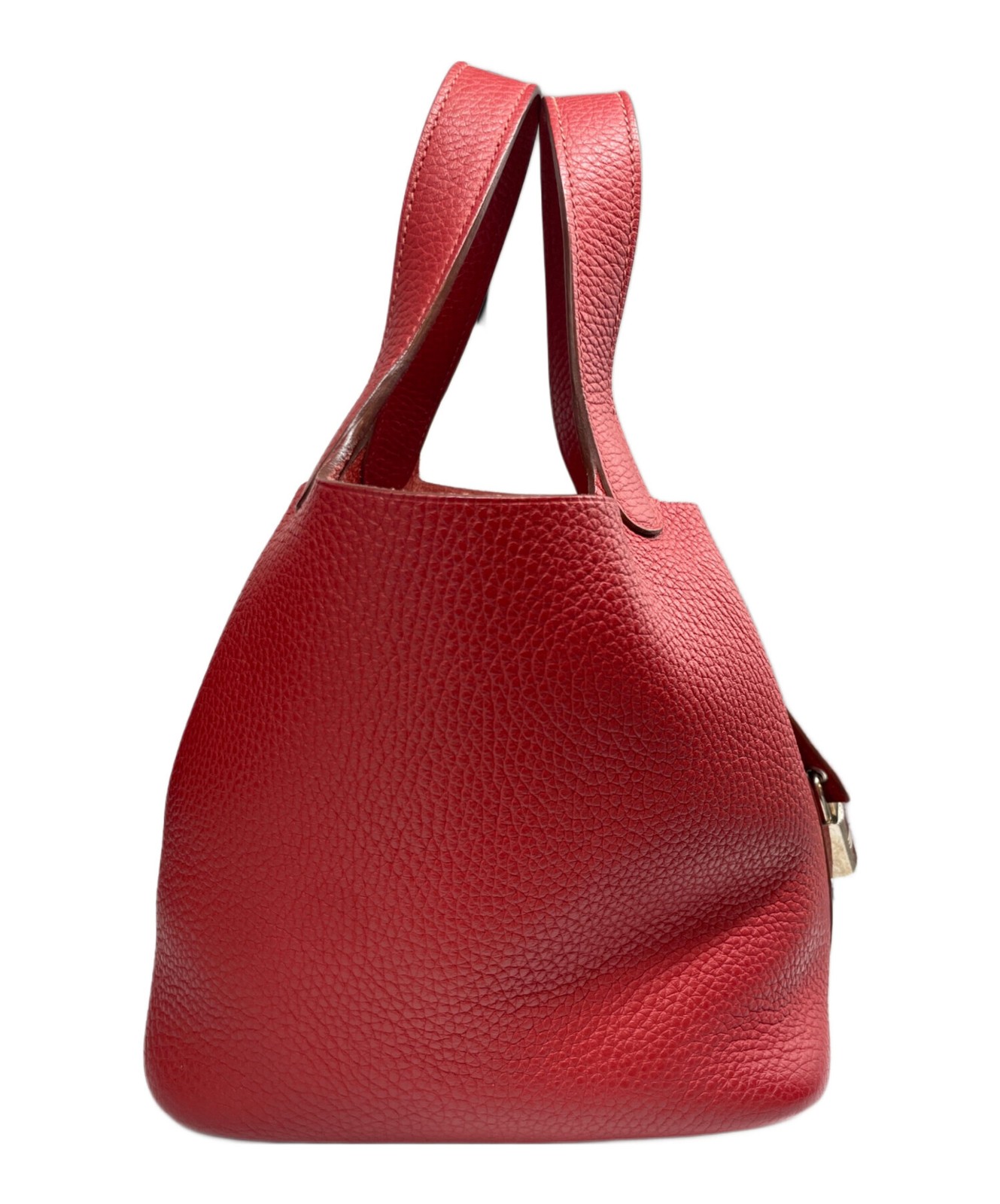 Hermes Picotin Lock PM Taurillon Clemence Red Handbag Silver Hardware #TFB398