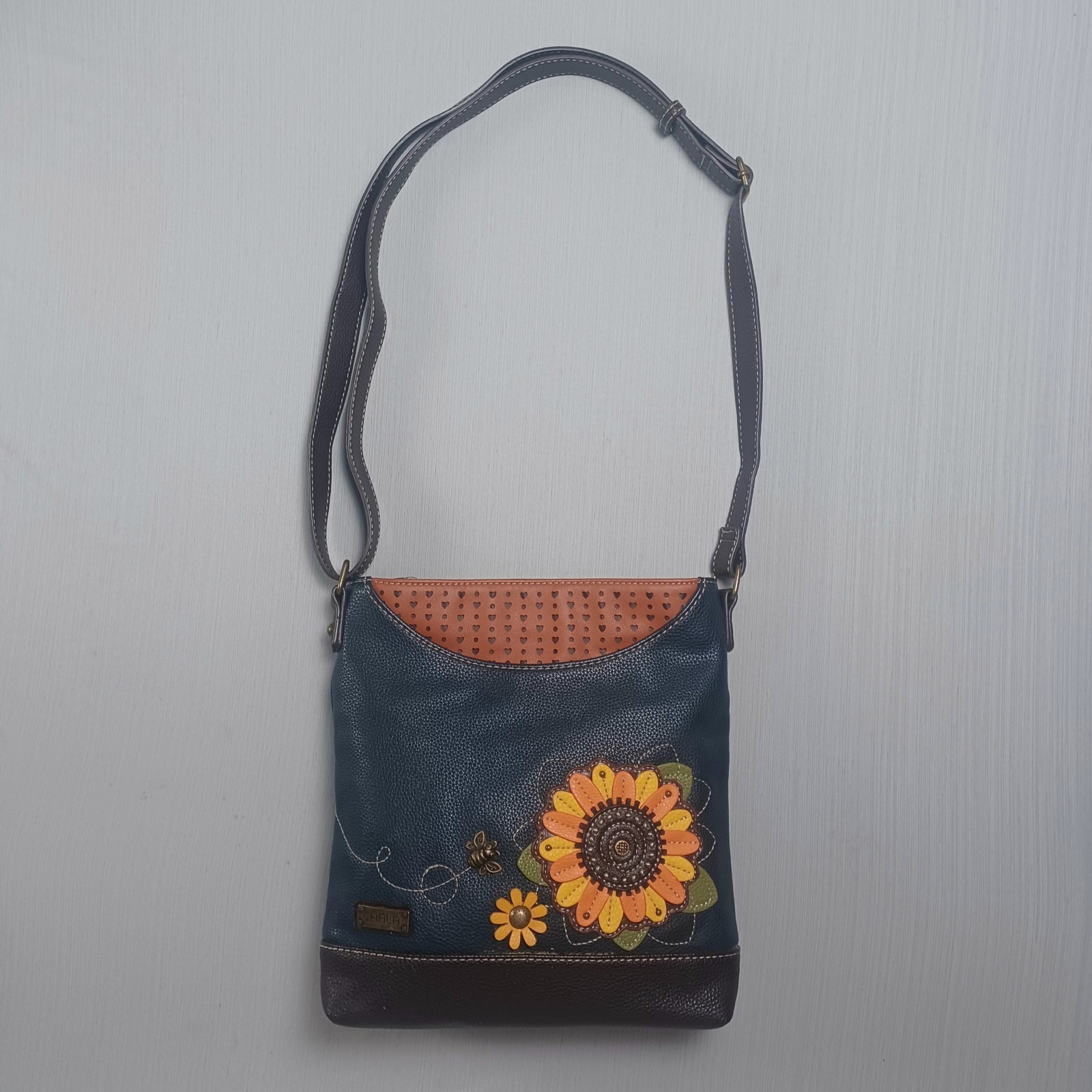 Chala Sweet Sunflower Bea Purse Crossbody Bag Pleather Blue Floral Garden Whimsy