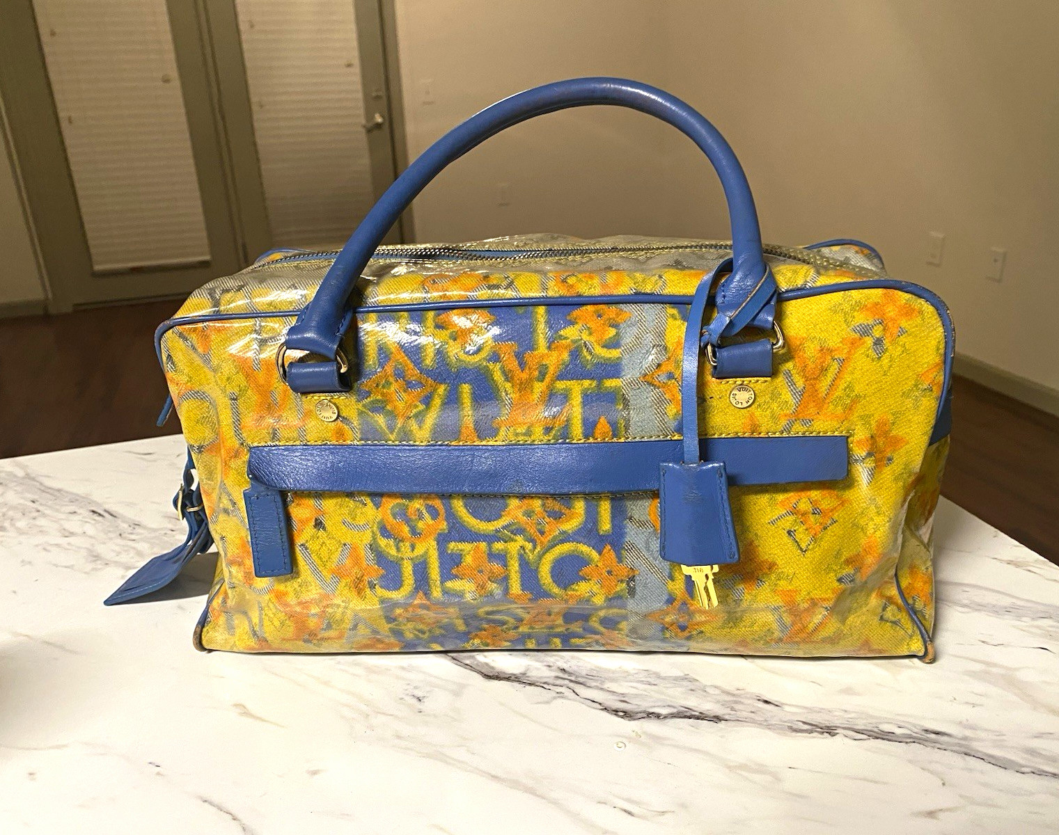 Louis Vuitton Monogram Graffiti Yellow Blue Duffle Bag only Keys