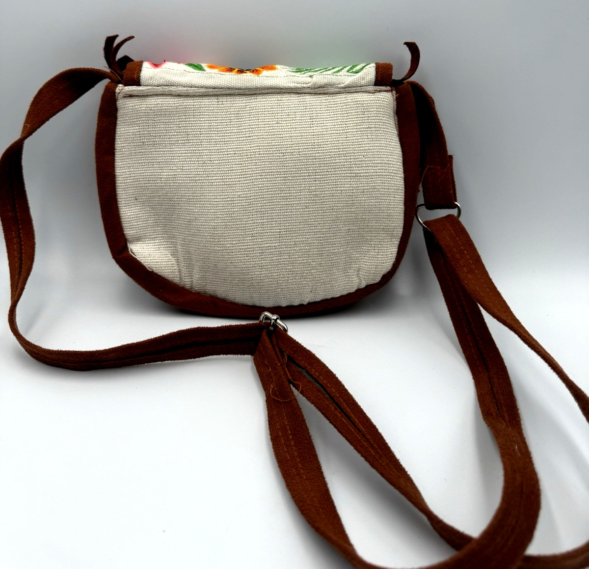 Handmade Mexican Artesanal Embroidered Floral Crossbody Bag with Fringe Trim