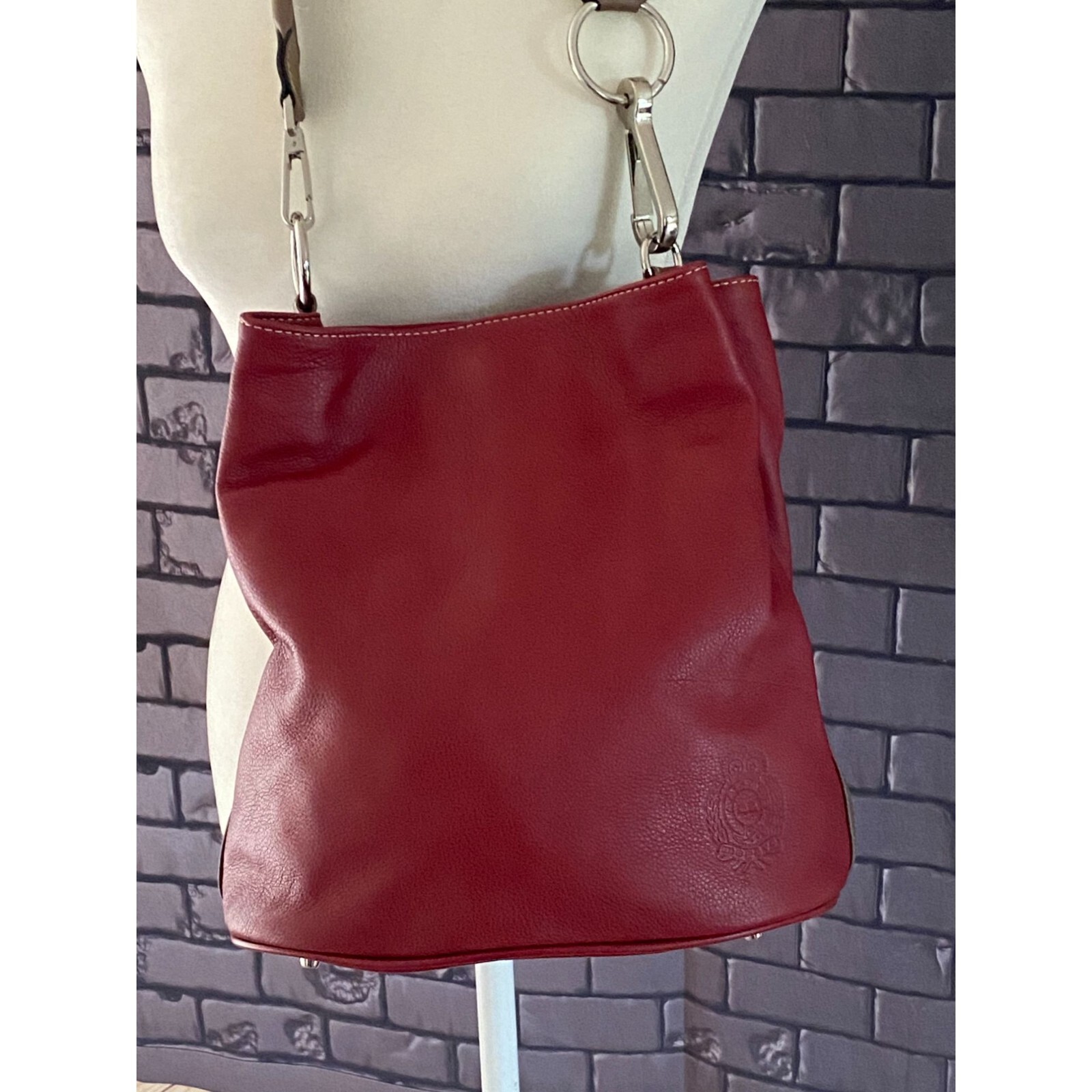 Allard Megeve Made in Italy Carmine Red Bucket Style Leather Bag