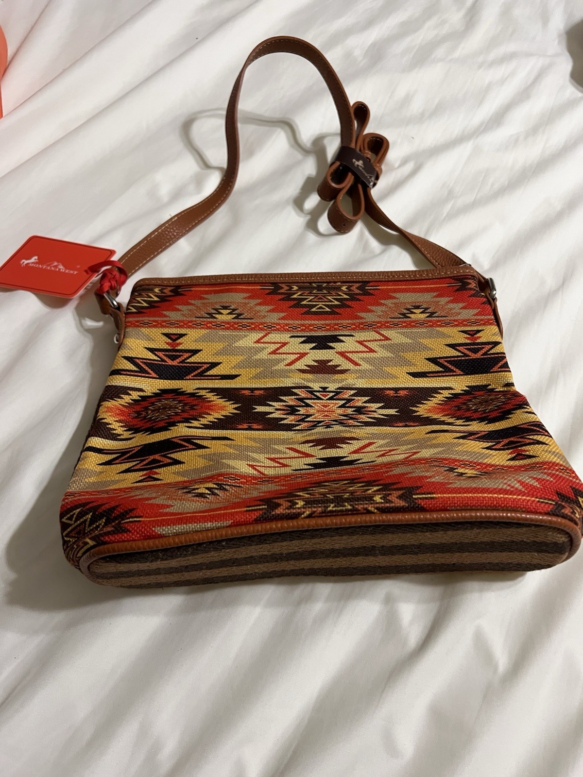 Montana West red and orange Aztec print crossbody bag bold southwestern-inspired