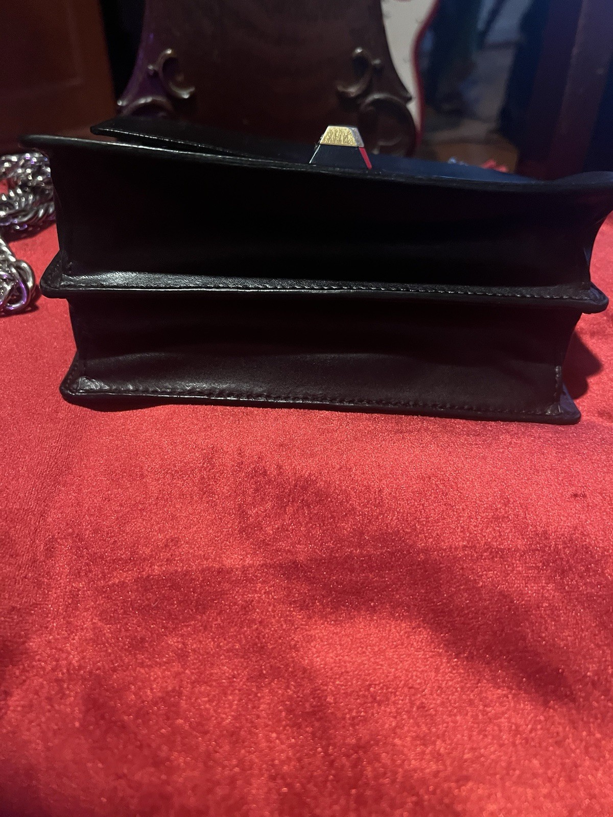 Fendi Kan Black Leather Shoulder Bag Chain Strap Colorblock HW Push Lock Clasp
