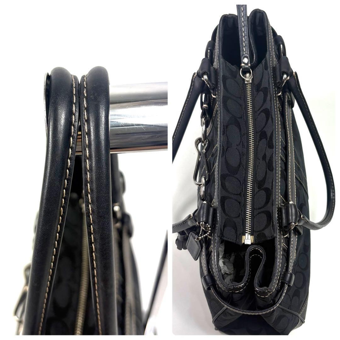 Coach Signature Black Canvas & Leather Tote Handbag with Horsebit – Used