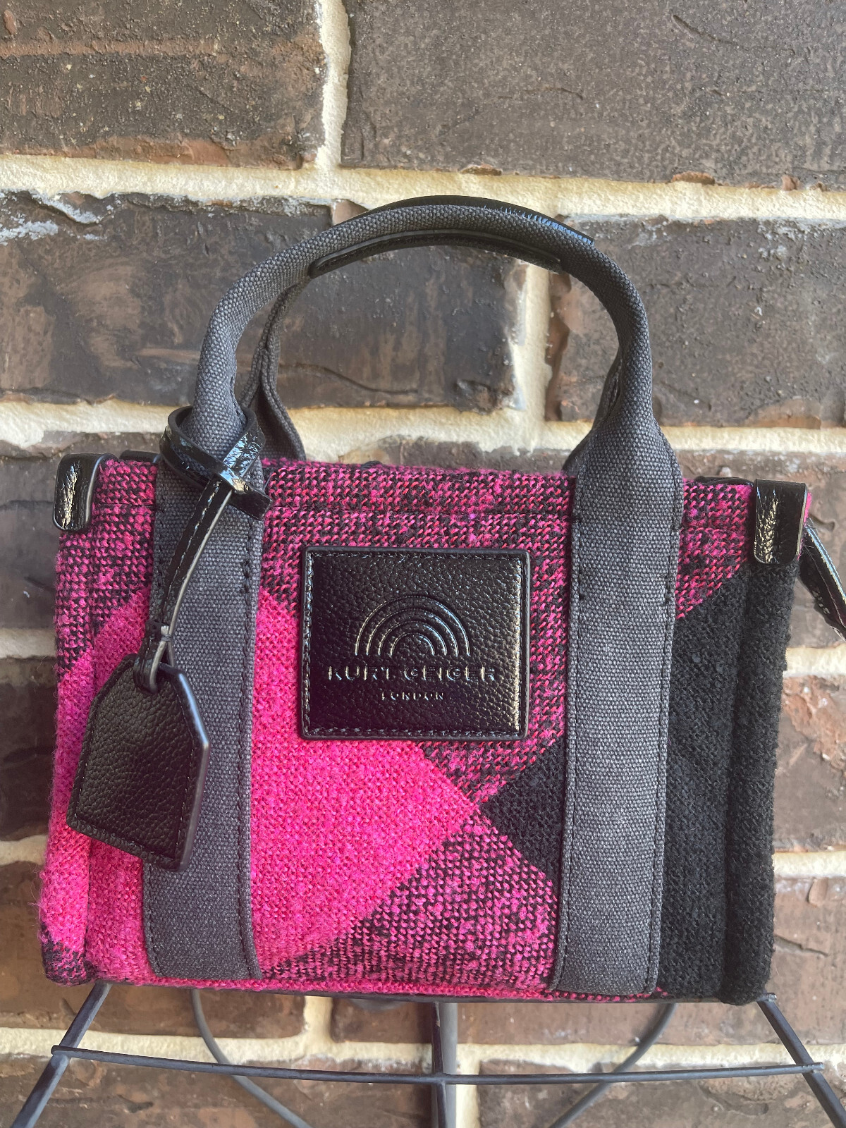 NWT Kurt Geiger London Tweed Small Southbank Tote Pink black multi
