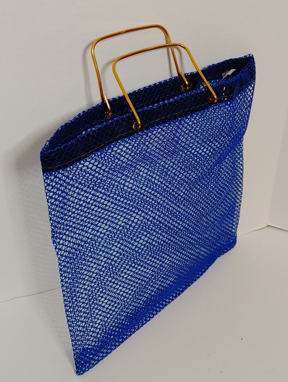 Vintage Festival USA Blue Polyethylene Mesh Shopping Tote Spain Metal Handle