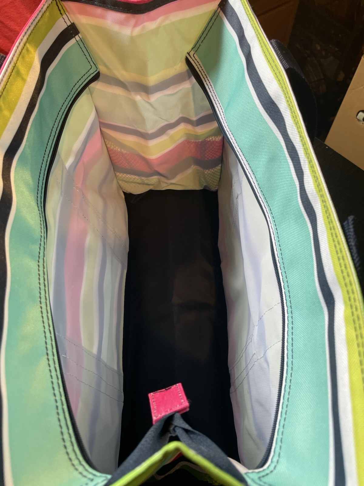 Thirty One Utility Tote Striped Big Zippered Opening And 7 Pockets New W/O Tags
