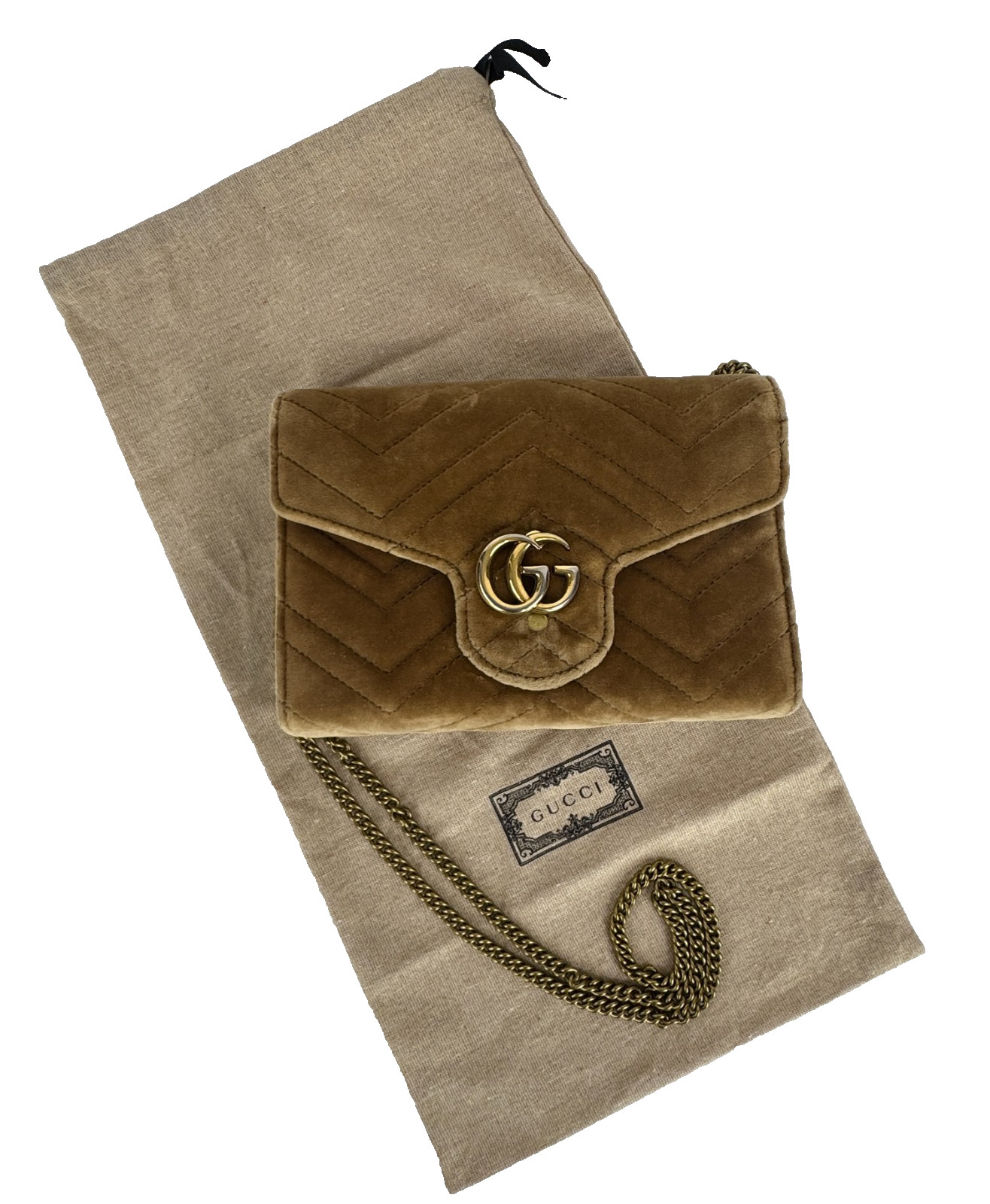 Gucci Auth Beige Velvet Leather GG Marmont Mini Shoulder Bag Wallet Crossbody