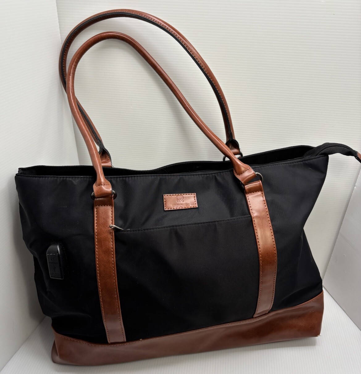 Relavel Womens Laptop Tote Bag 15.6″ Laptop with USB Charging Port Black Brown