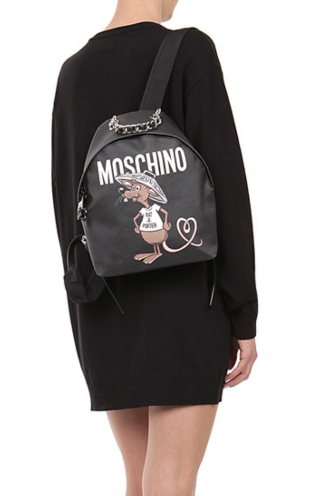 Moschino Rat-A-Porter Logo Backpack Black NWT $750+