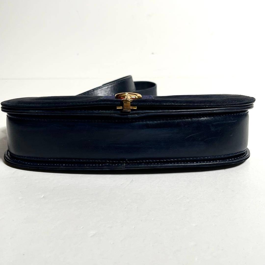 Gucci Shoulder Bag Sherry line Horsebit Suede Navy Vintage Size:W:10.2×H:5.9 in.