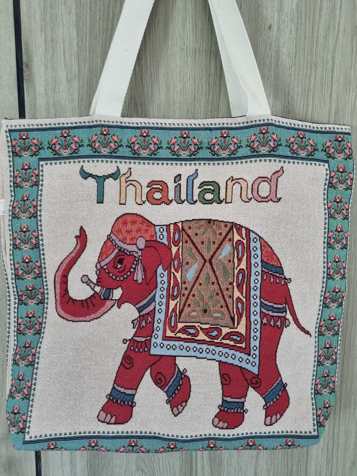 Elephant Shoulder Tote Bag Eco Cotton Zip Casual Workout School Unisex Red Large