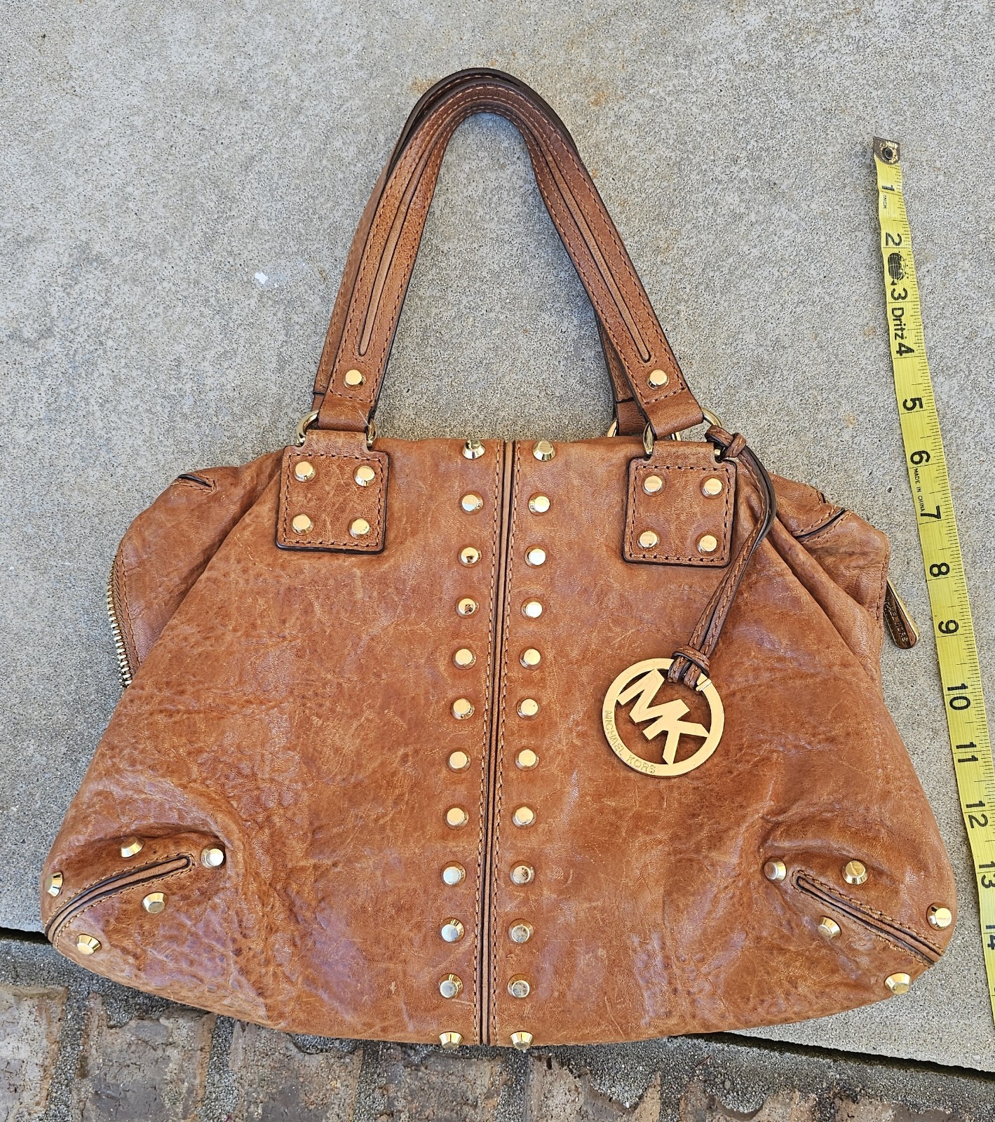 Michael Kors Astor Leather Studded Satchel Handbag,Brown,Smoke Free Home.