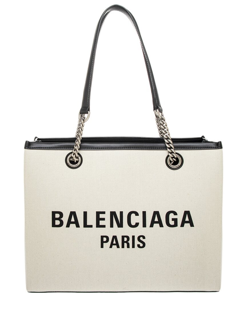 Balenciaga Duty Free Medium Leather & Canvas Tote Women’s Black