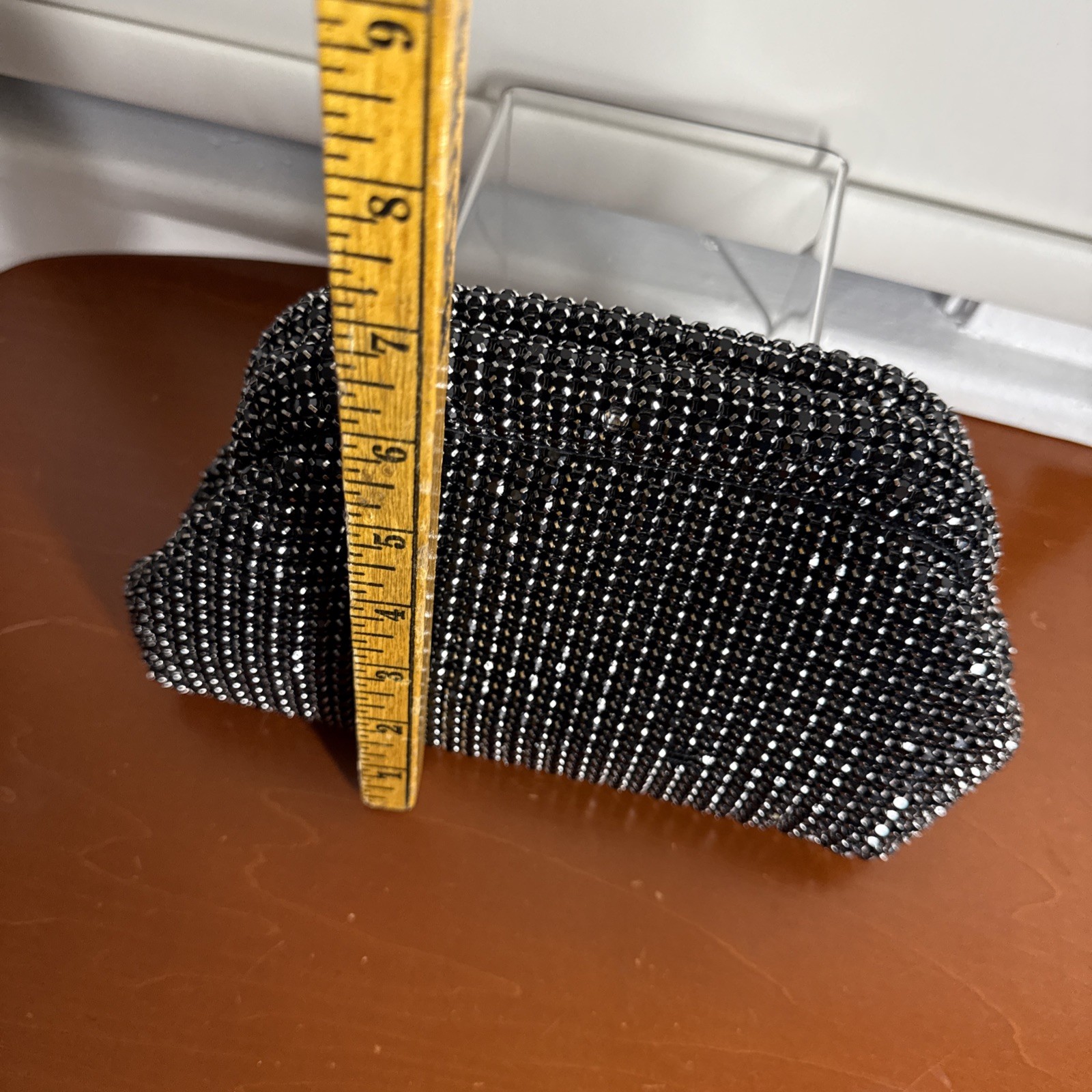 Unknow Well- Made Heavy Chic Evening Clutch Black Rhinestone silver setting Bag