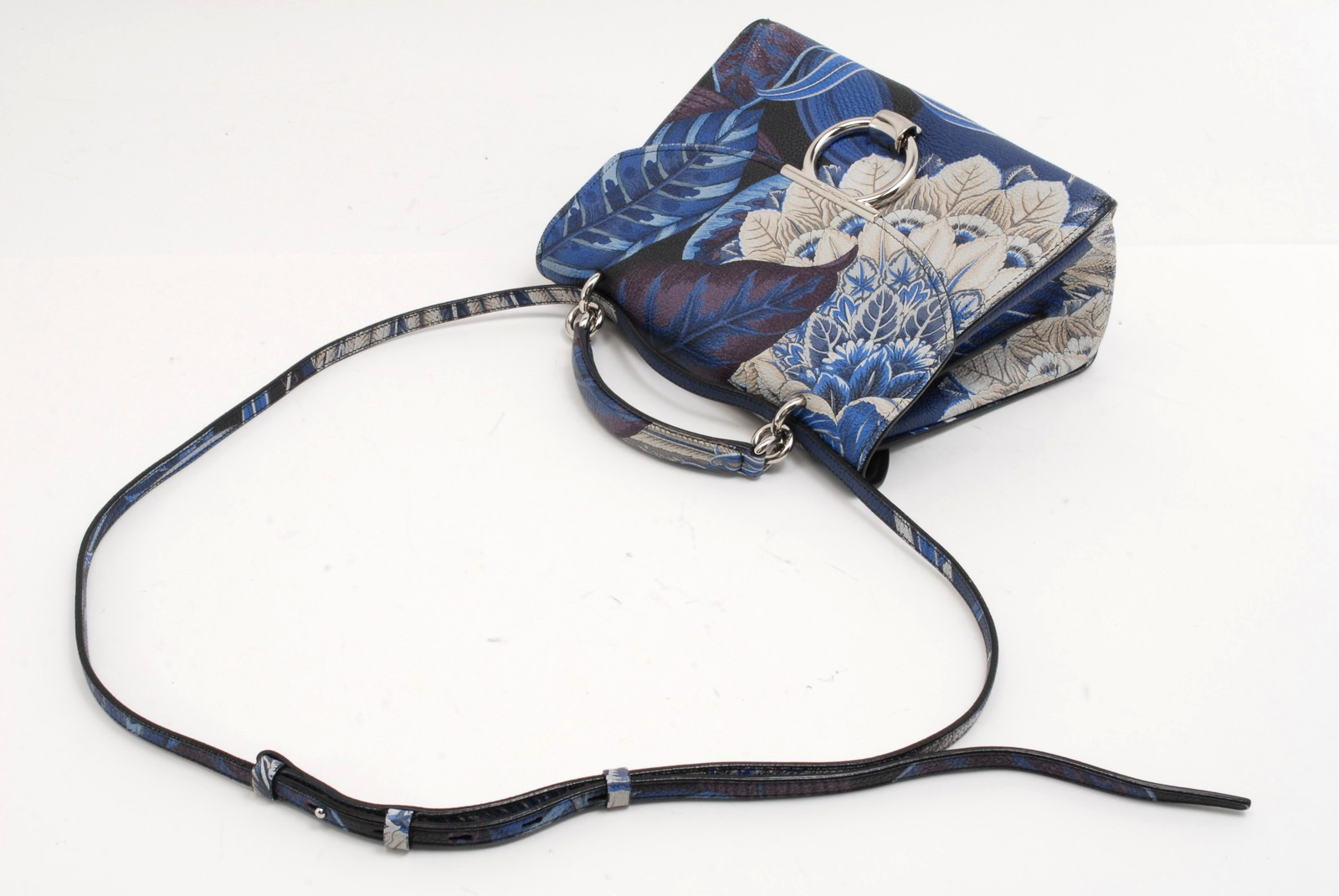 Salvatore Ferragamo Margot Shoulder Hand Bag Floral Print Leather