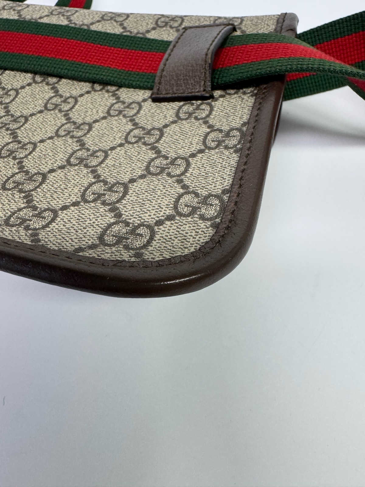 Gucci Neo Vintage GG Supreme Tiger Head Belt Bag Web Strap Beige Ebony Crossbody