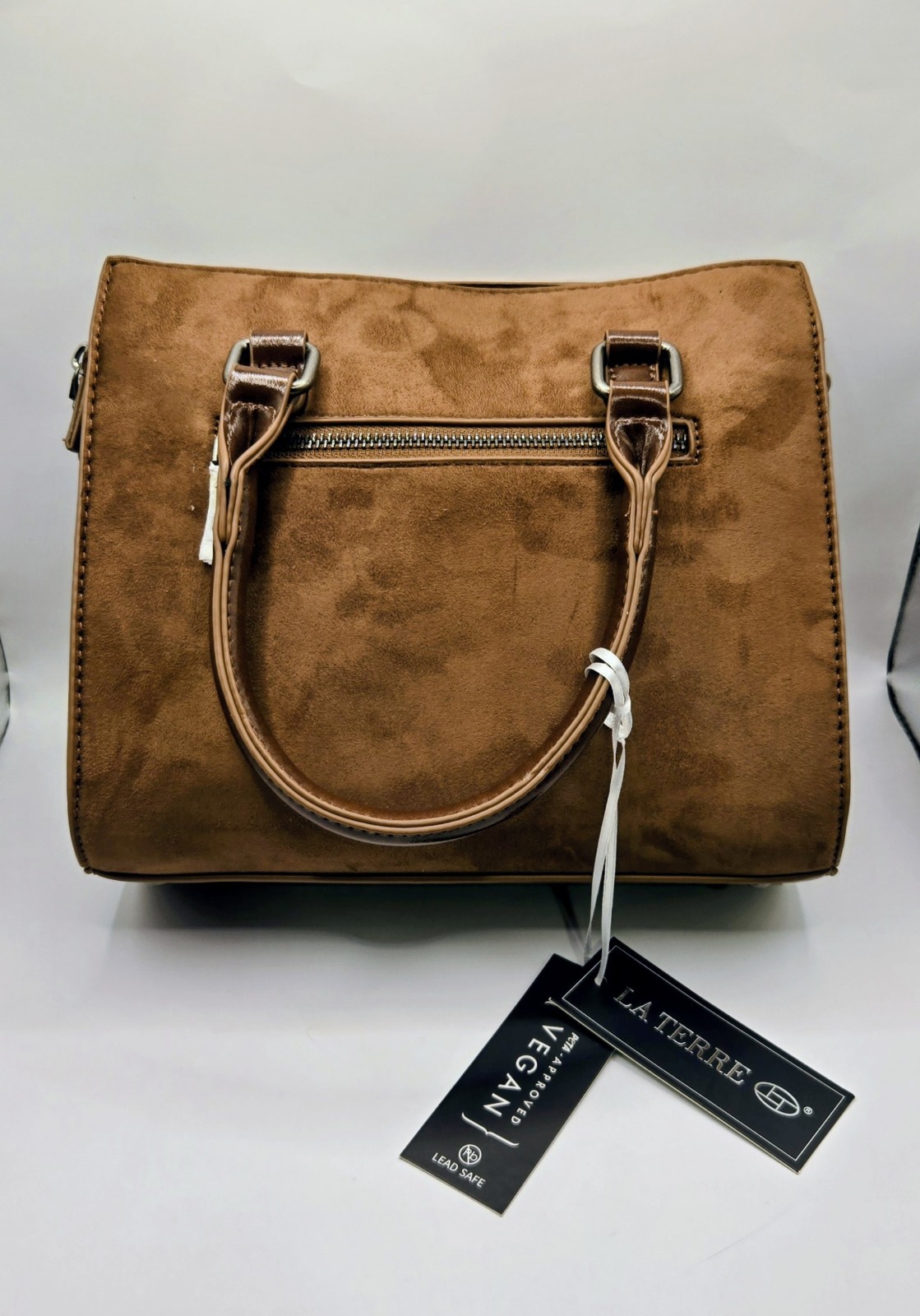La Terre vegan Genuin leather Swade Brown shoulder bag double strap handbag NWT.