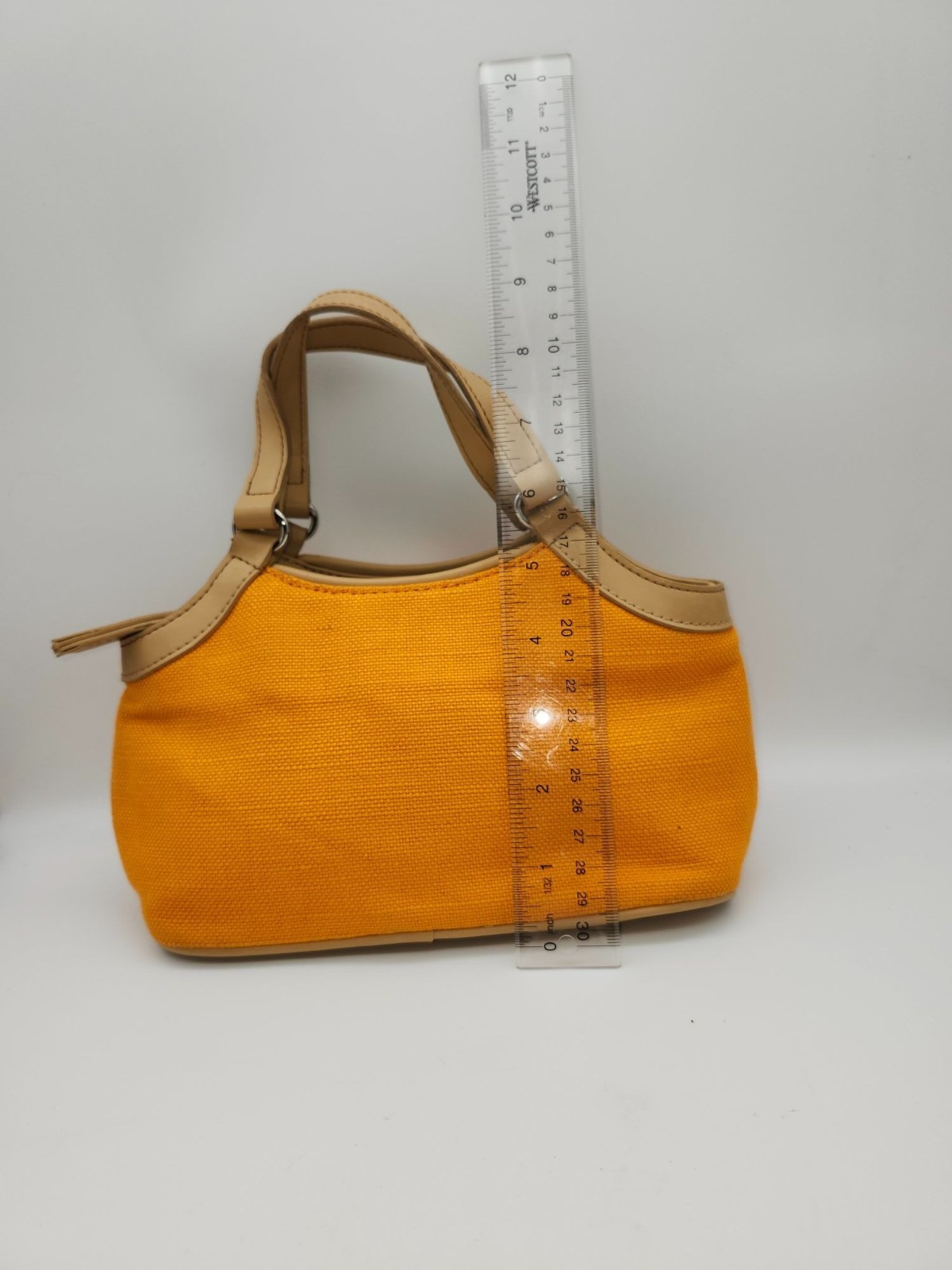 Etienne Aigner Orange Canvas & Faux Leather Handbag With Green Interior Dual Han