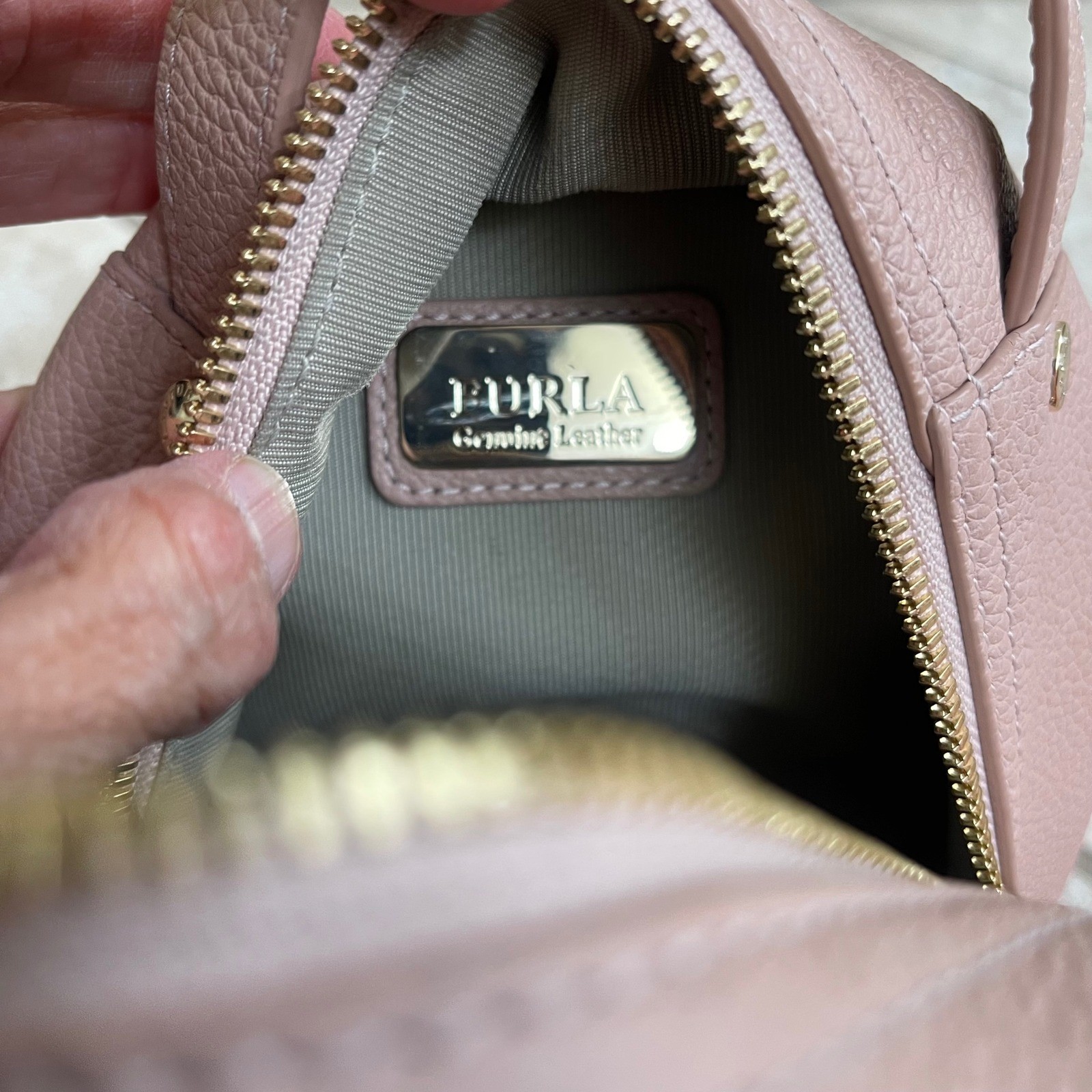 Furla Mini Pebbled Leather Backpack moonstone pale Pink Small Dome Bag used 1X