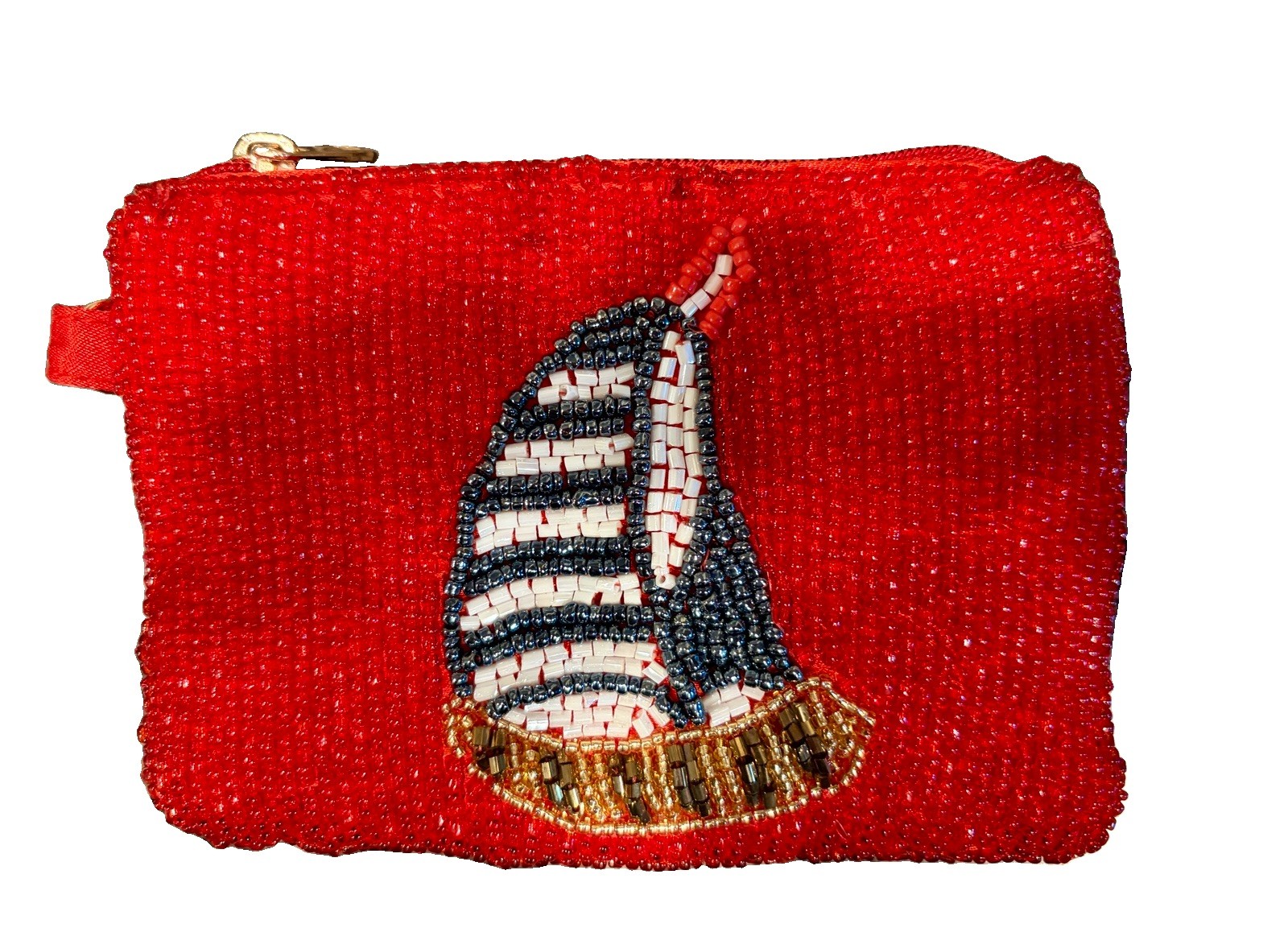 Made In India Beaded Sailboat Coin Purse NEW