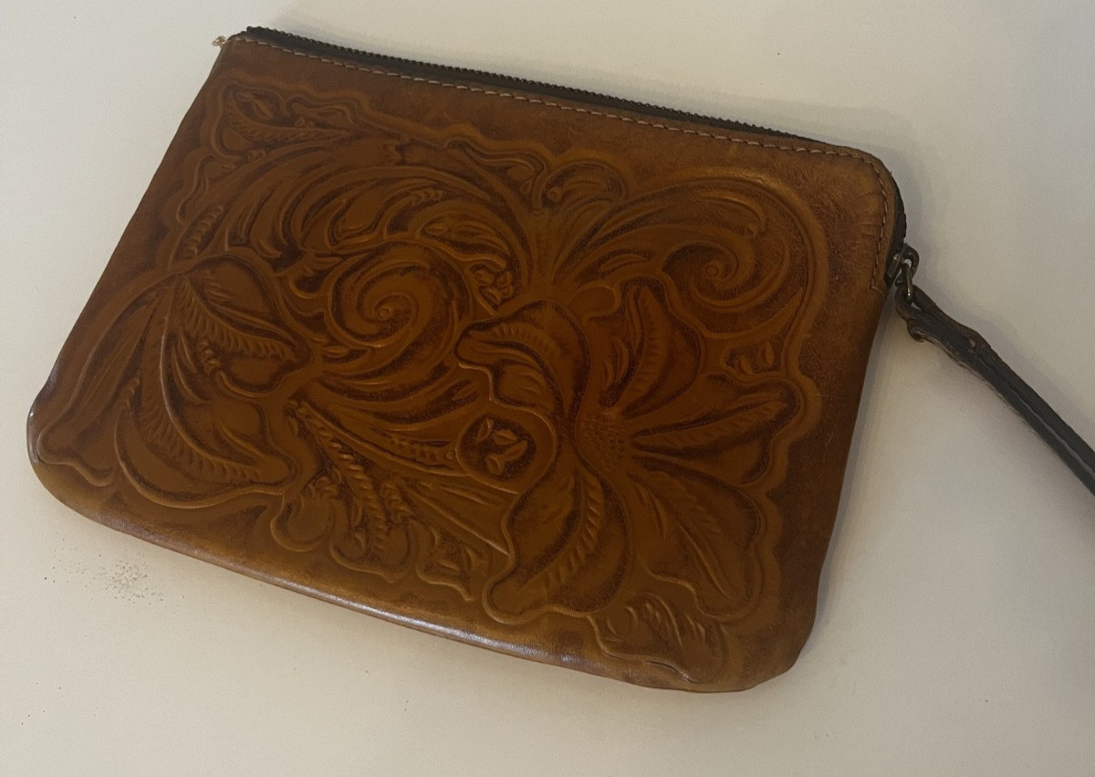 Patricia Nash Cassini Tooled Genuine Leather Wristlet Clutch Florence