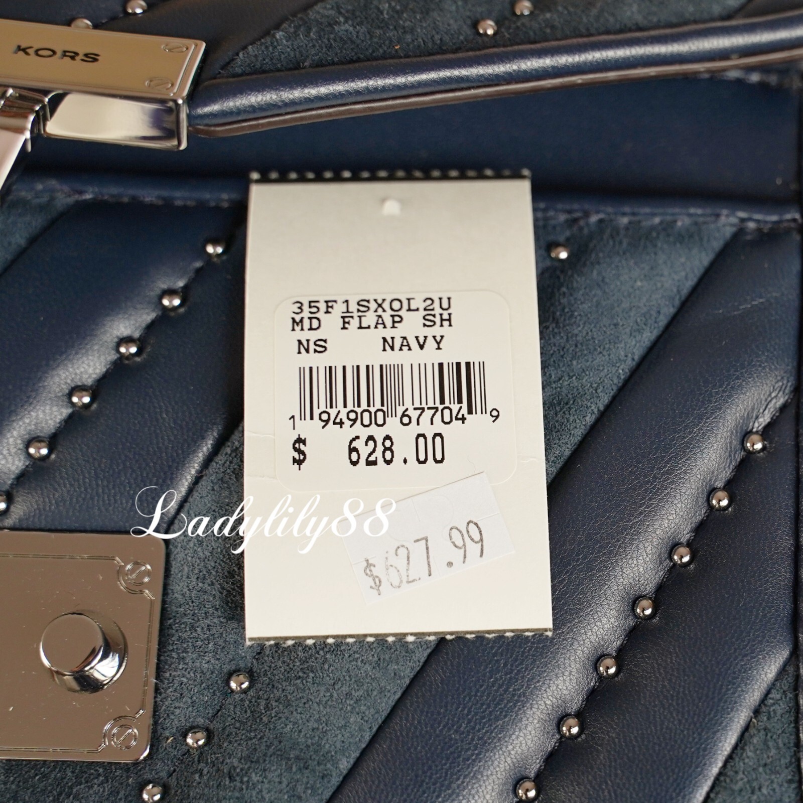 NWT Michael Kors Rose MD Navy Flap Shoulder Bag Crossbody Vegan Leather $528