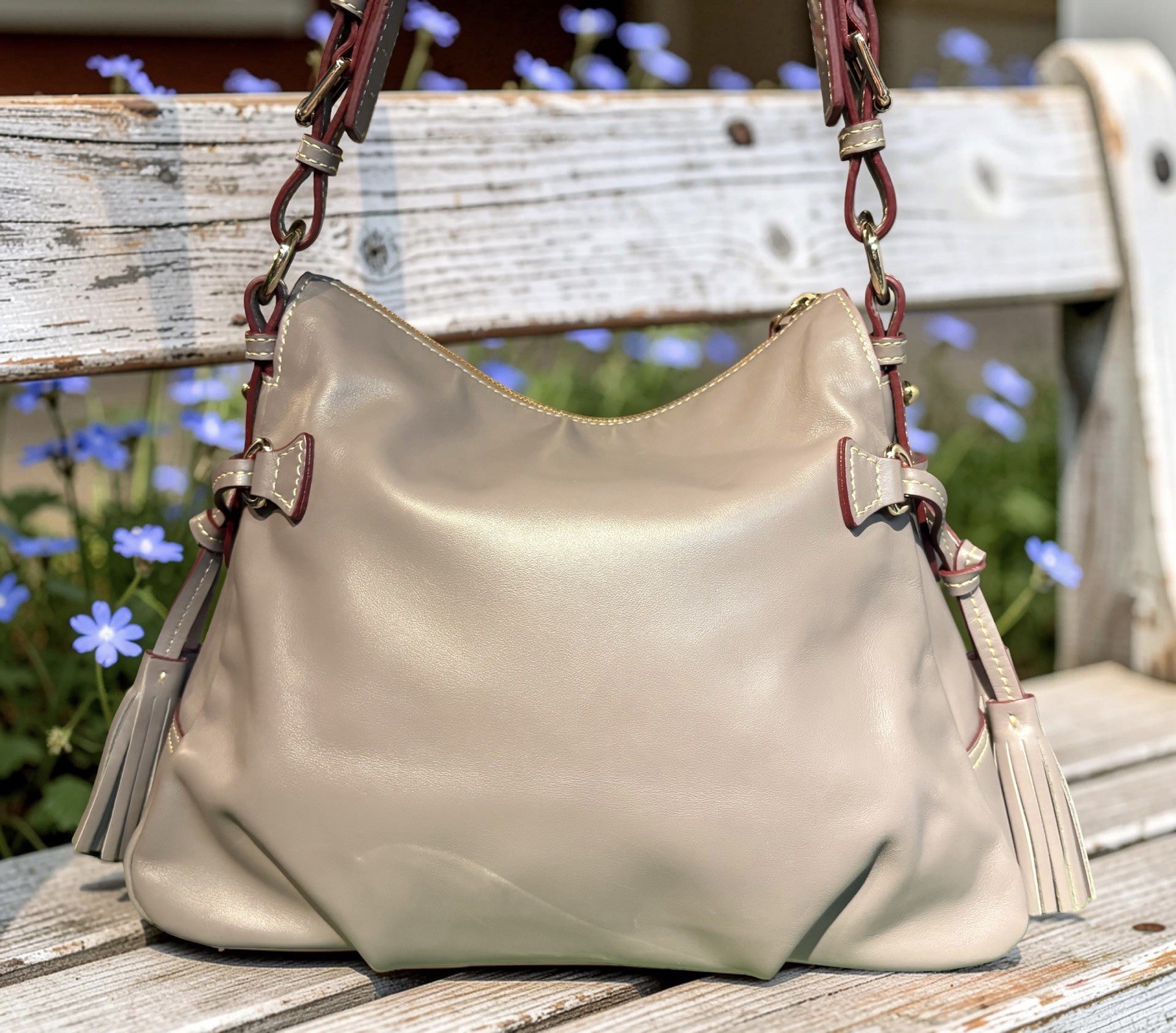 Dooney Bourke Elephant Gray Teagan Hobo Shoulder Bag Smooth European Leather