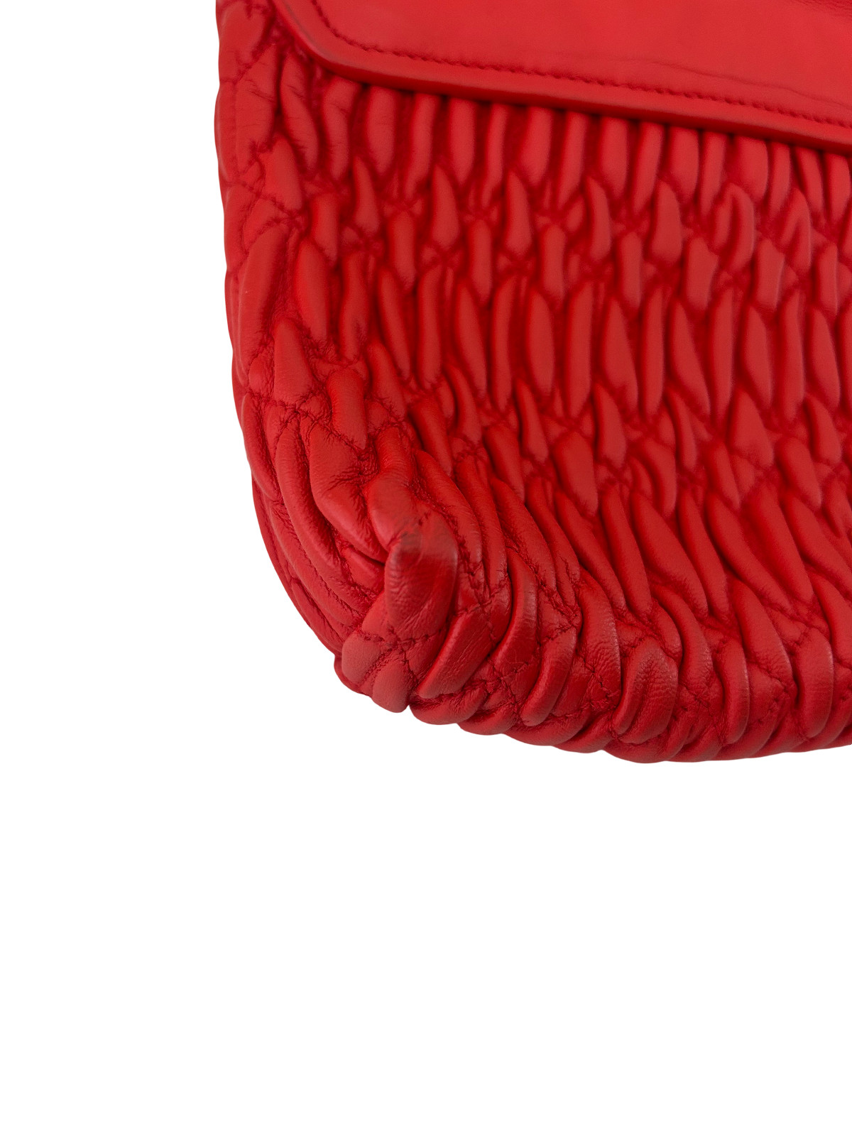 Miu Miu Matelasse Shoulder Bag Leather 2-Way Red Gold Hardware