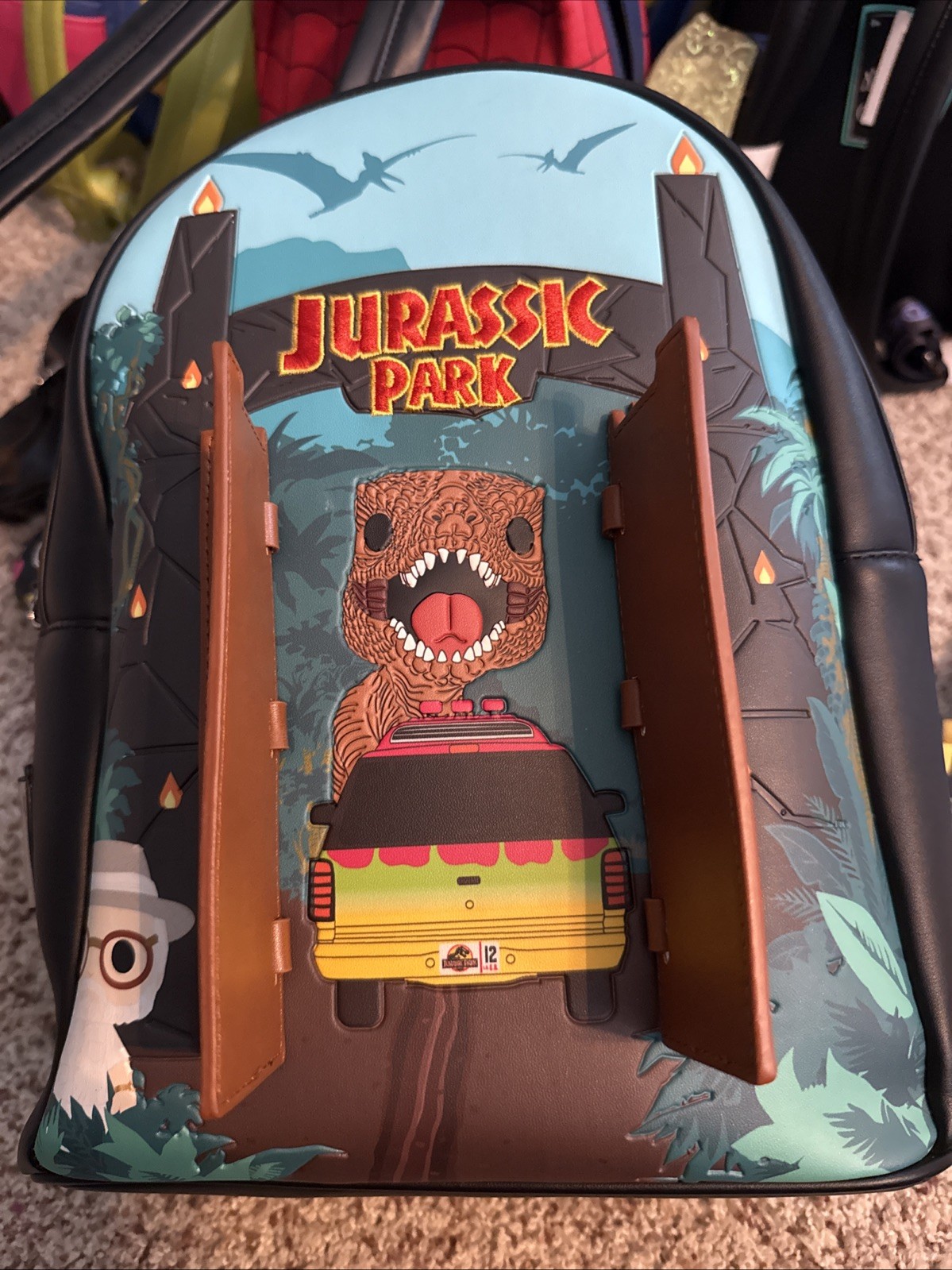 Loungefly Jurassic Park Mini Backpack Pop! Style Park Entrance Gate & T-Rex