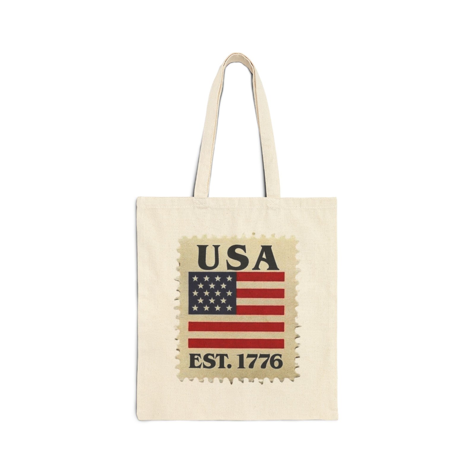 USA Flag Stamp Tote Bag | EST. 1776 Patriotic Canvas