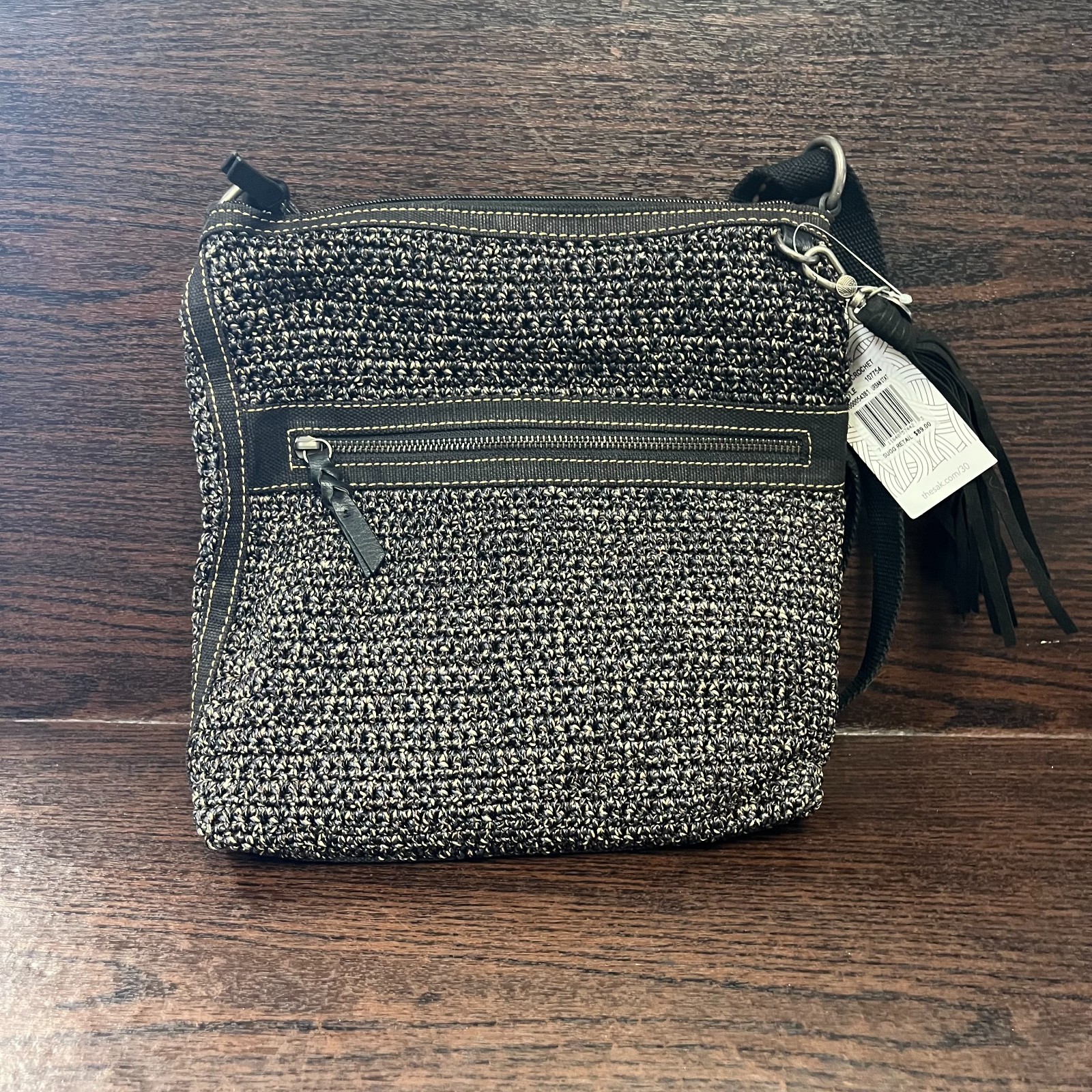 The Sak Women’s Lucia Crochet Crossbody Bag Size M Black Metallic Silver Purse