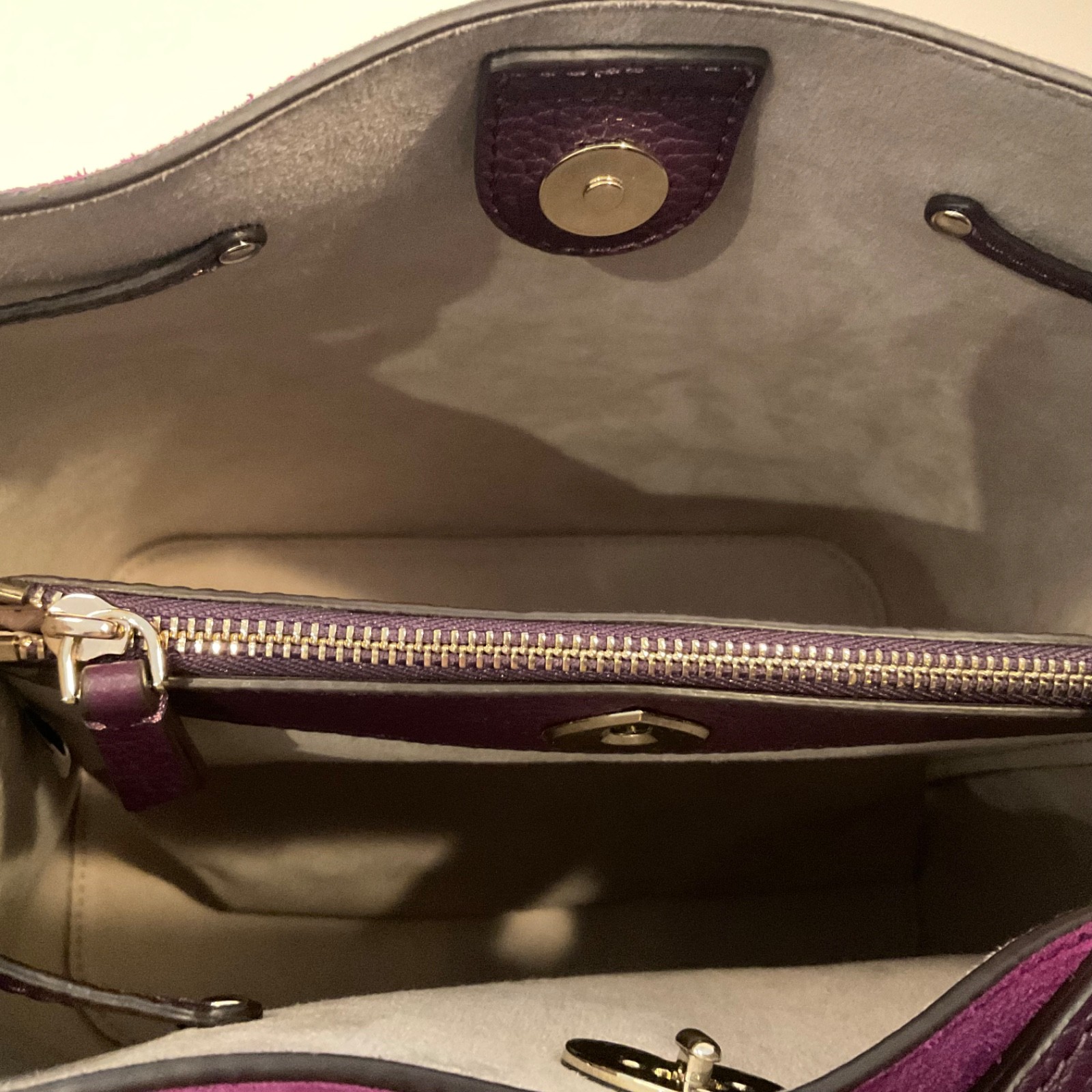 Kate Spade Marti Shoulder Bucket Drawstring Handbag in Magenta Suede
