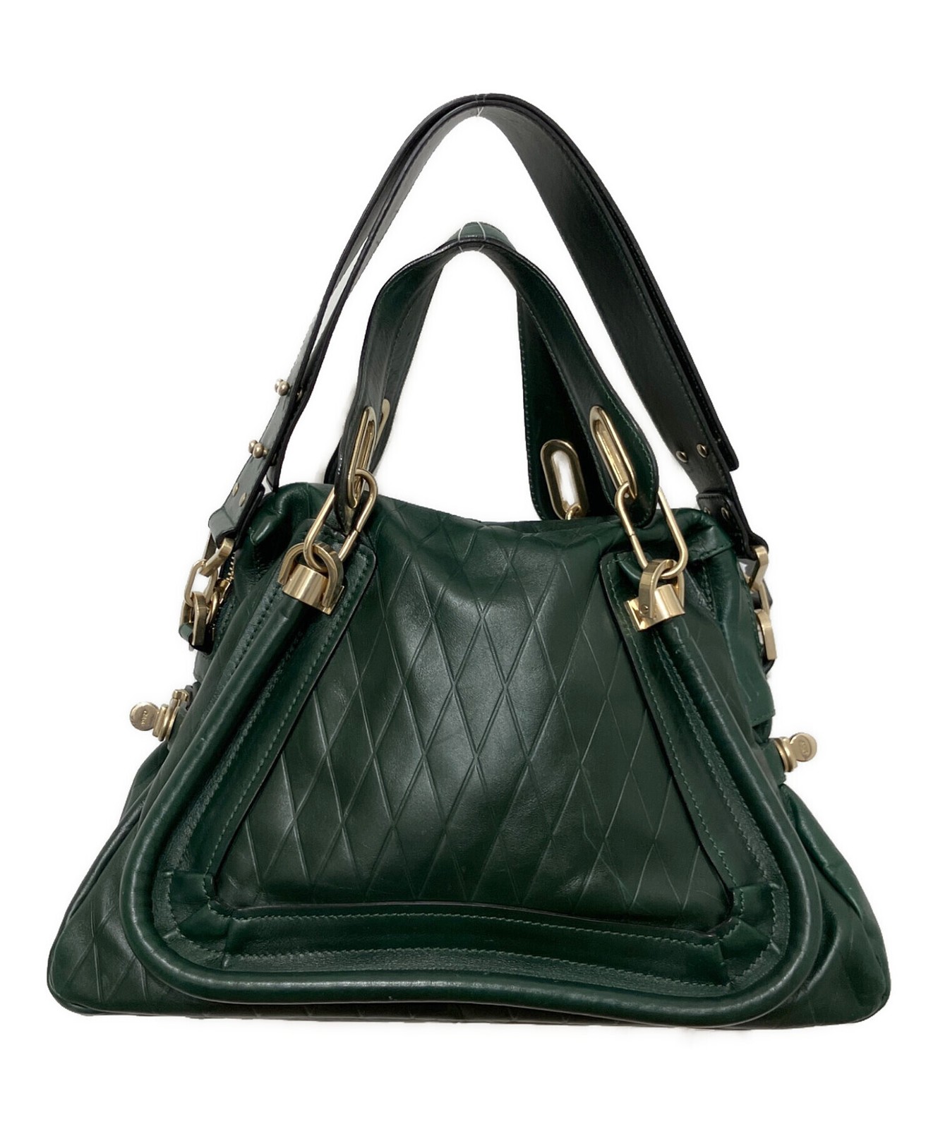 Chloe Paraty Green Leather 2WAY Shoulder Bag Double Handles Italy Auth